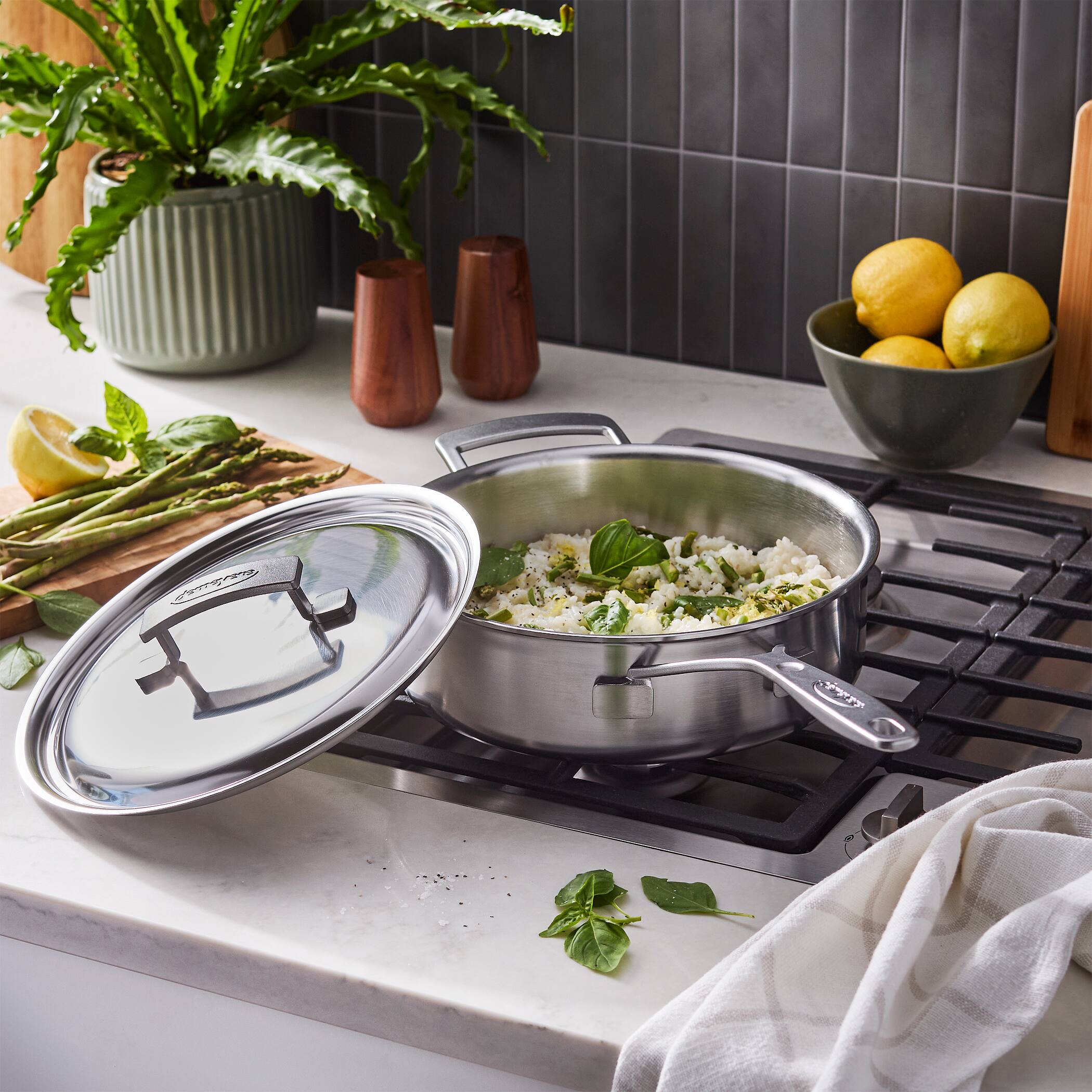Alt View 2. Demeyere - Demeyere Industry 5-Ply 3-qt Stainless Steel Saute Pan with Handle Helper - Stainless Steel.