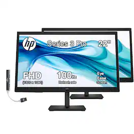 HP - 22" FHD VA Monitor with 250 nits Brightness, Anti-Glare, Flicker Free, VESA Mount, HDMI, VGA & DKZ Hub,2 Pack - Black
