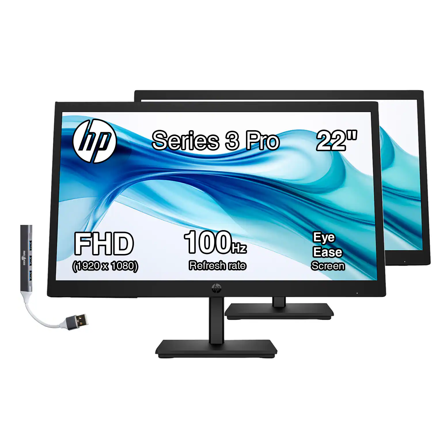HP - 22" FHD VA Monitor with 250 nits Brightness, Anti-Glare, Flicker Free, VESA Mount, HDMI, VGA & DKZ Hub,2 Pack - Black