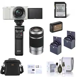 Bundle - Sony - ZV-E10 Mirrorless Vlog Camera with 16-50mm Lens, Black - with 55-210mm Lens, Vlogger Kit, Shoulder Bag,