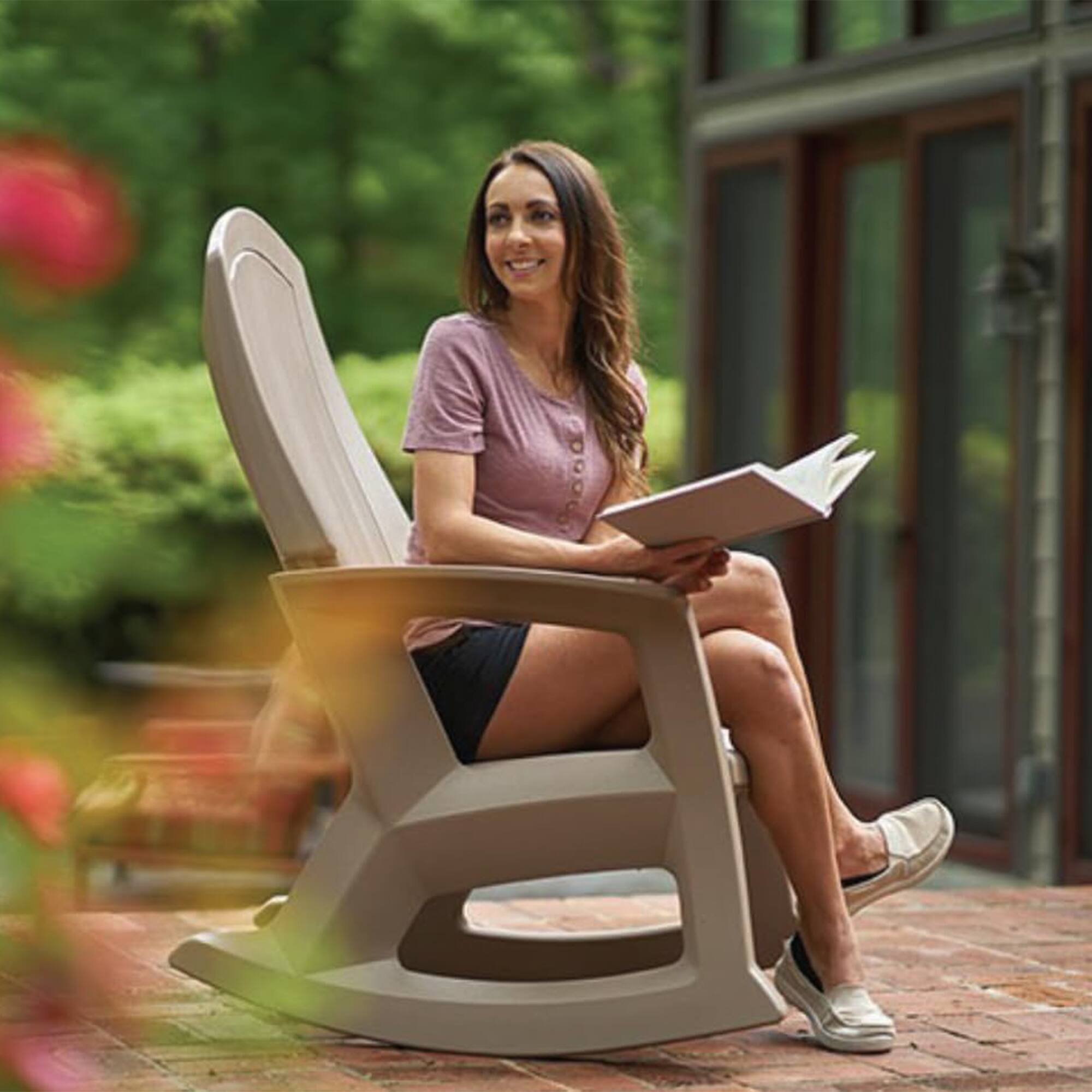 Alt View 3. Semco - Semco Rockaway Heavy Duty All-Weather Outdoor Patio or Deck Rocking Chair, Black - Black.