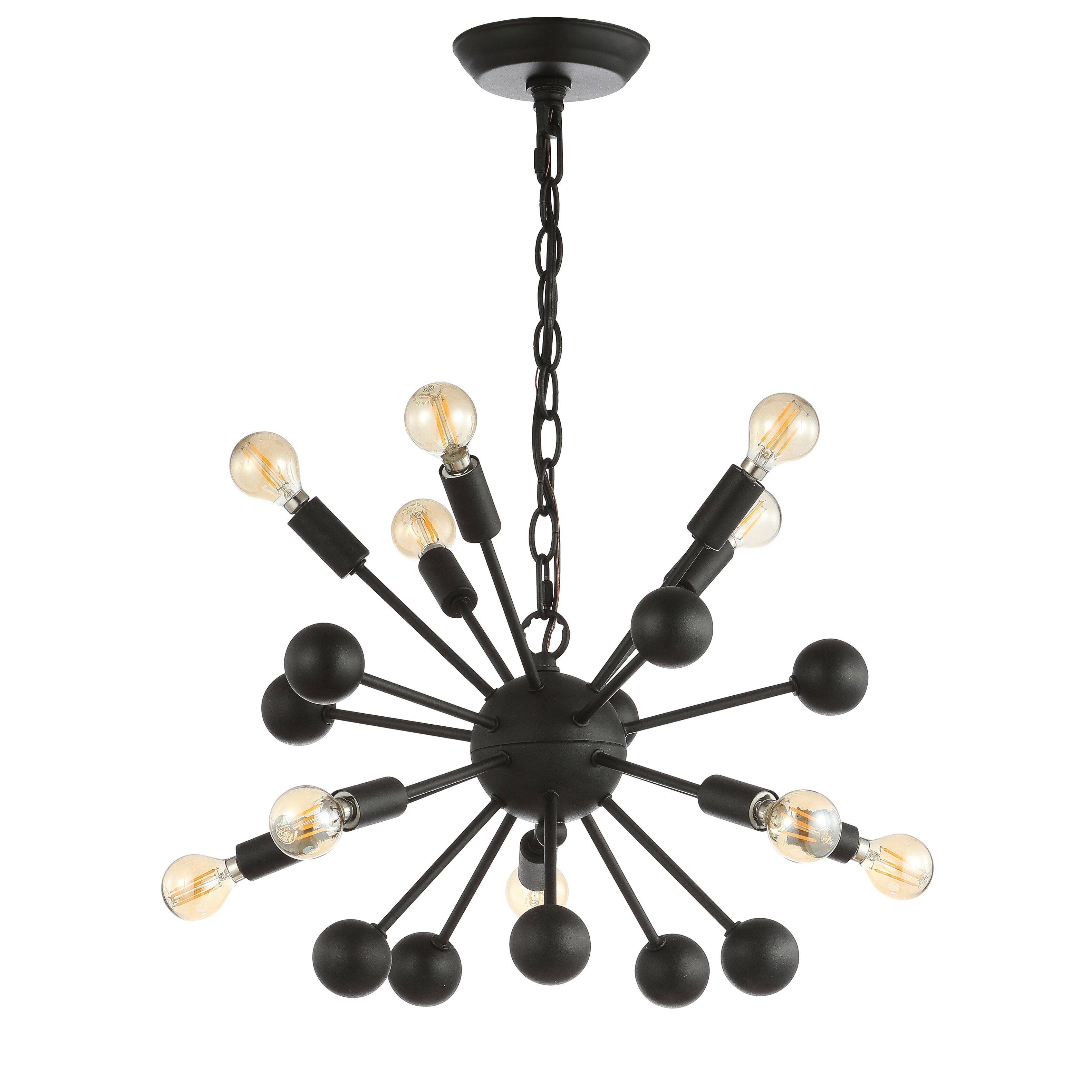 Alt View 8. Jonathan Y - Orbit 19.5" 10-Light Adjustable Iron Modern Industrial Sputnik LED Chandelier, Black - Black.