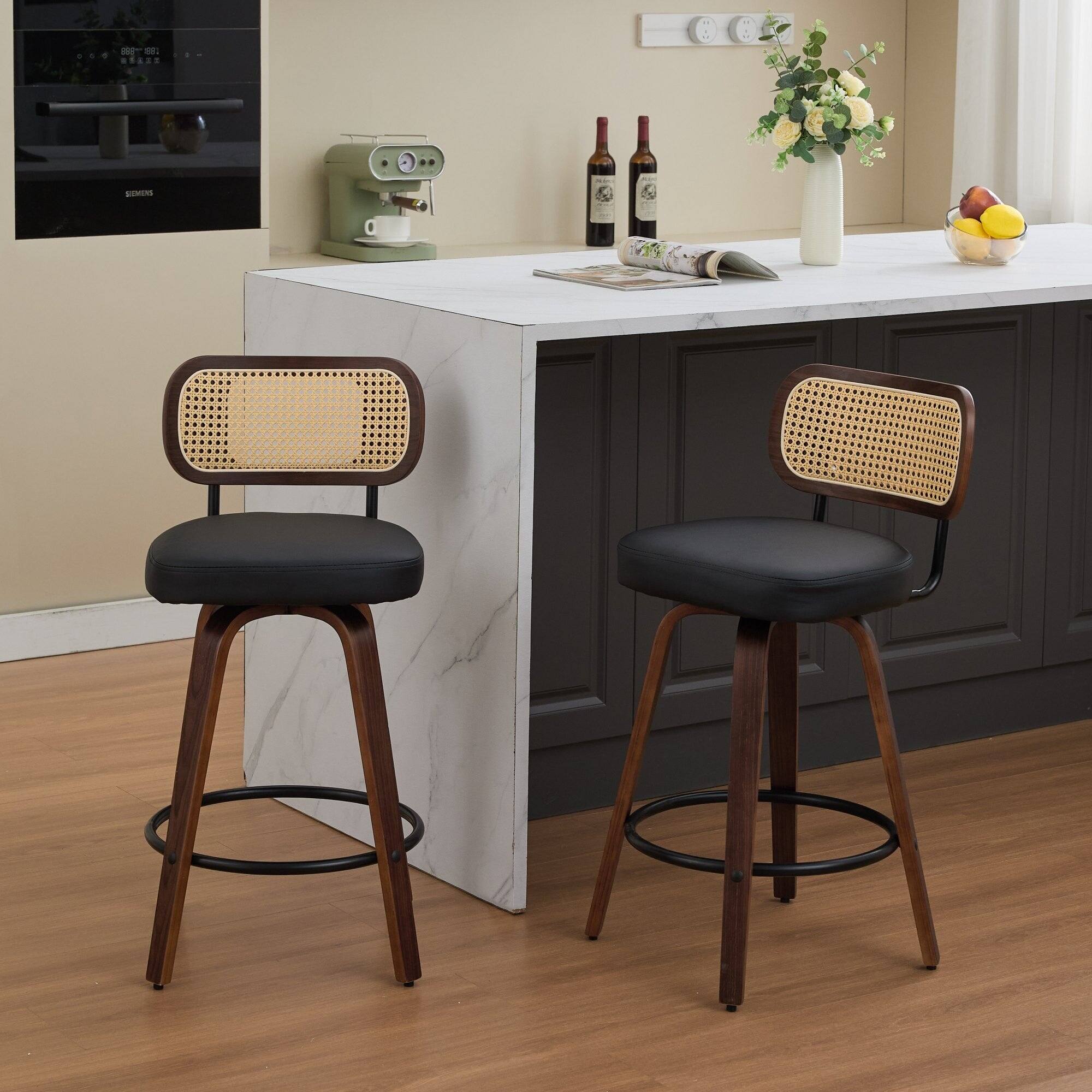 Alt View 2. Boyel Living - 26 Inch Swivel Counter Height Bar Stools Set of 2 with Walnut Bentwood Legs - Black.