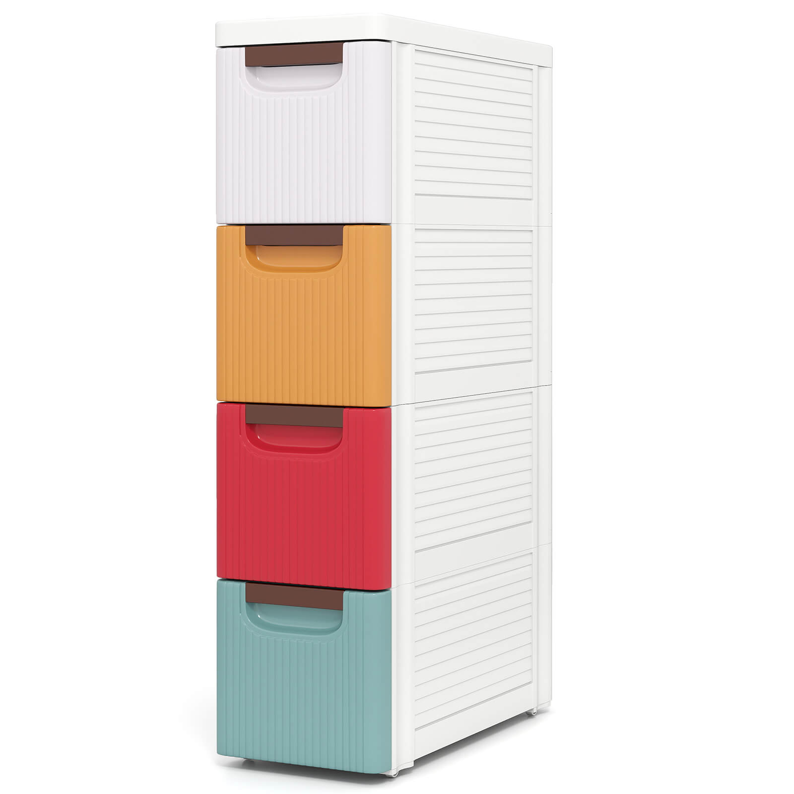 Front. Costway - Costway 4-Drawer Narrow Rolling Storage Cabinet with Pull Handles Built-in Wheels - Multicolor.