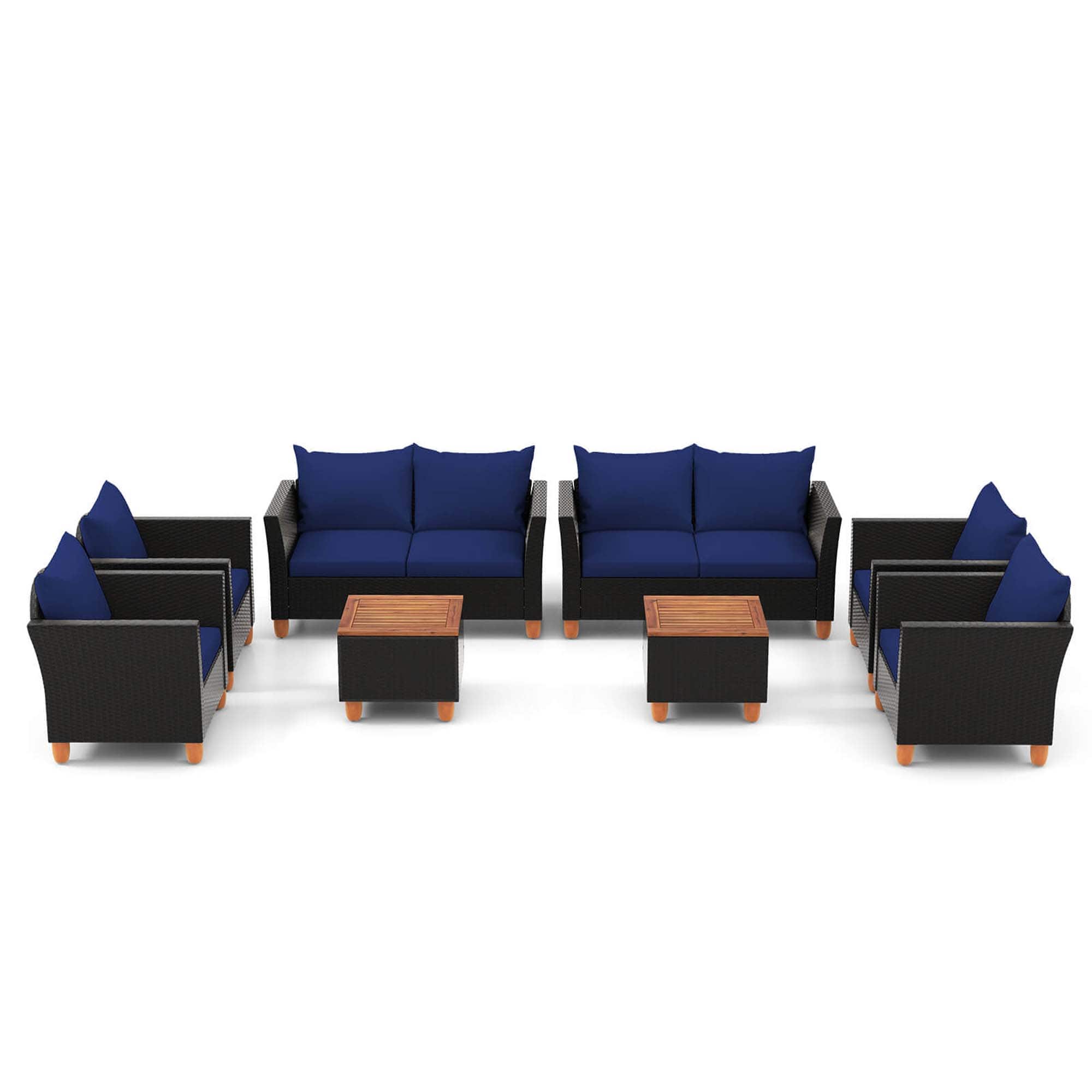 Front. Costway - 8 PCS Wicker Patio Furniture Set with Removable Cushions Storage Coffee Table - Navy,Black.