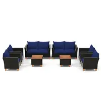 Costway 8 PCS Wicker Patio Furniture Set with Removable Cushions Storage Coffee Table - Navy,Black - Front_Zoom