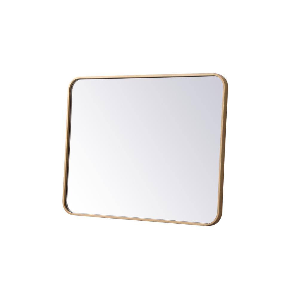 Left. Elegant Decor - Soft corner metal rectangular mirror 24x32 inch in Brass - Brass.