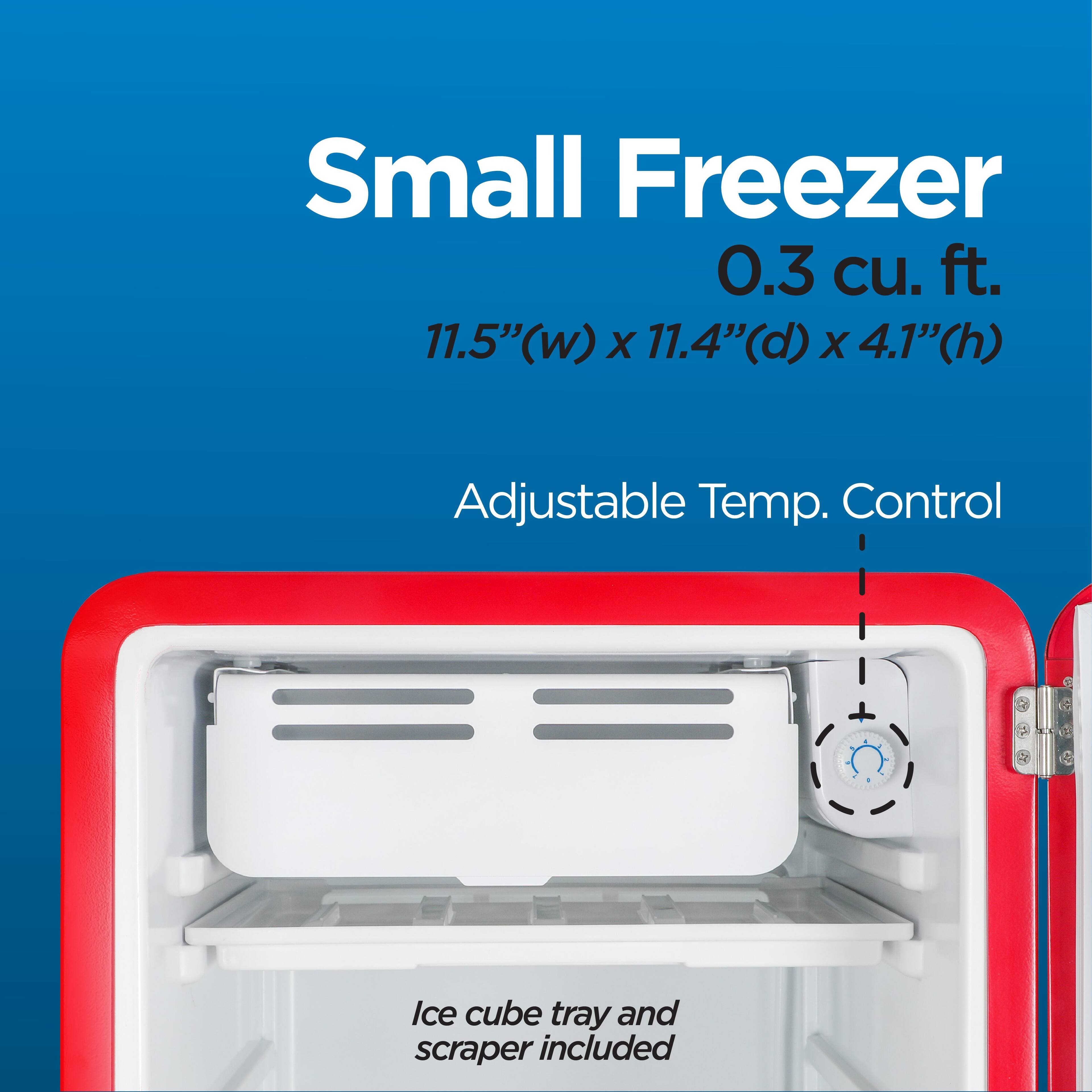 Small Freezer 0.3 cu. ft. 11.5"(w) X 11.4"(d) X 4.1"(h) Adjustable Temp. Control Ice cube tray and scraper included