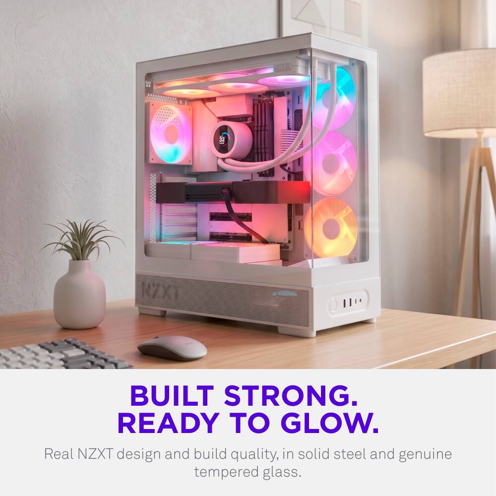 BUILT STRONG. READY TO GLOW.  
Real NZXT design and build quality, in solid steel and genuine tempered glass.