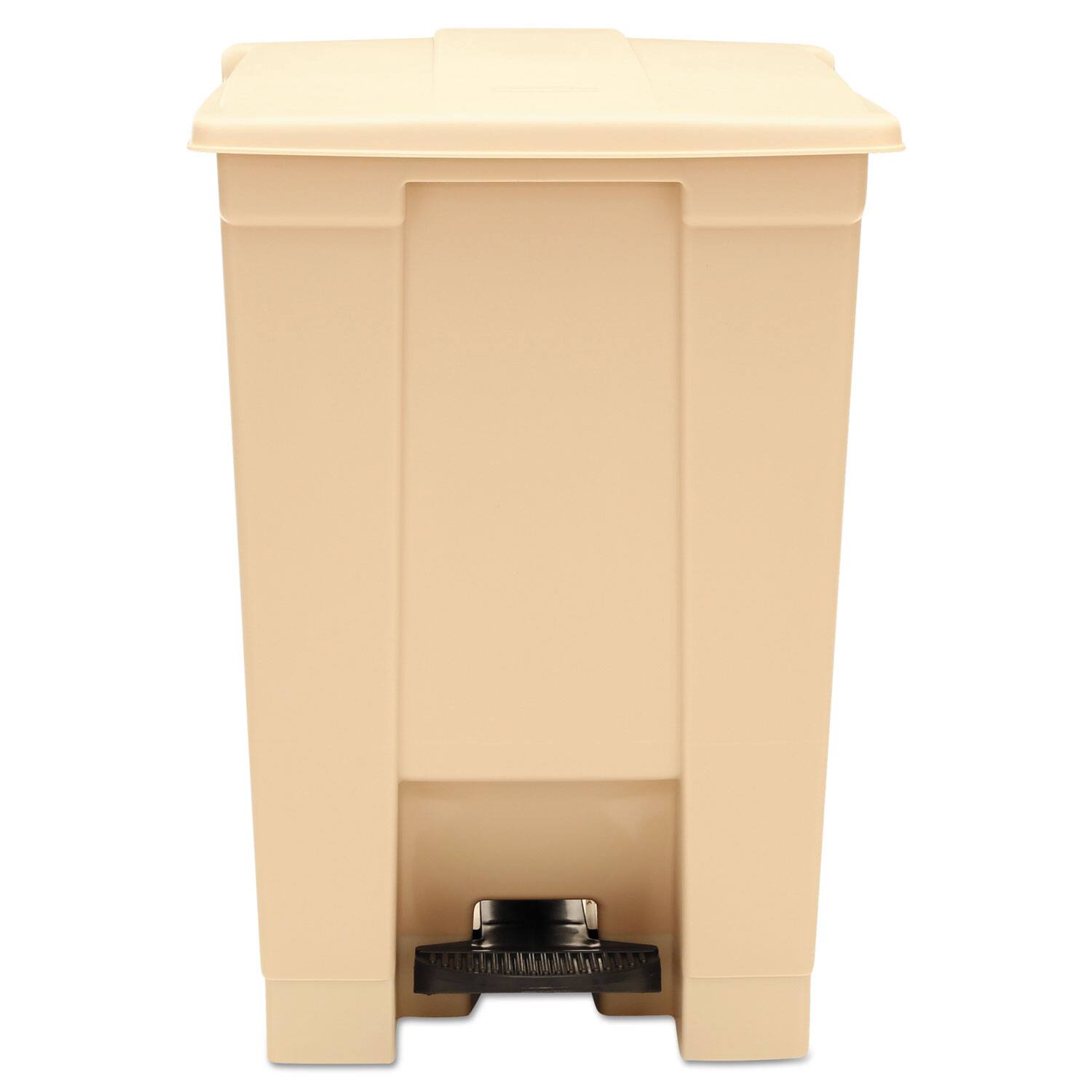 Front. RubberMaid - Indoor Utility Step-On Waste Container, 12 gal, Plastic, Beige.