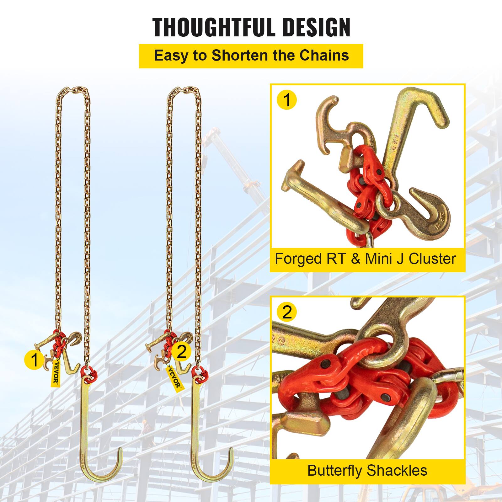 THOUGHTFUL DESIGN  
Easy to Shorten the Chains  

1. Forged RT & Mini J Cluster  
2. Butterfly Shackles