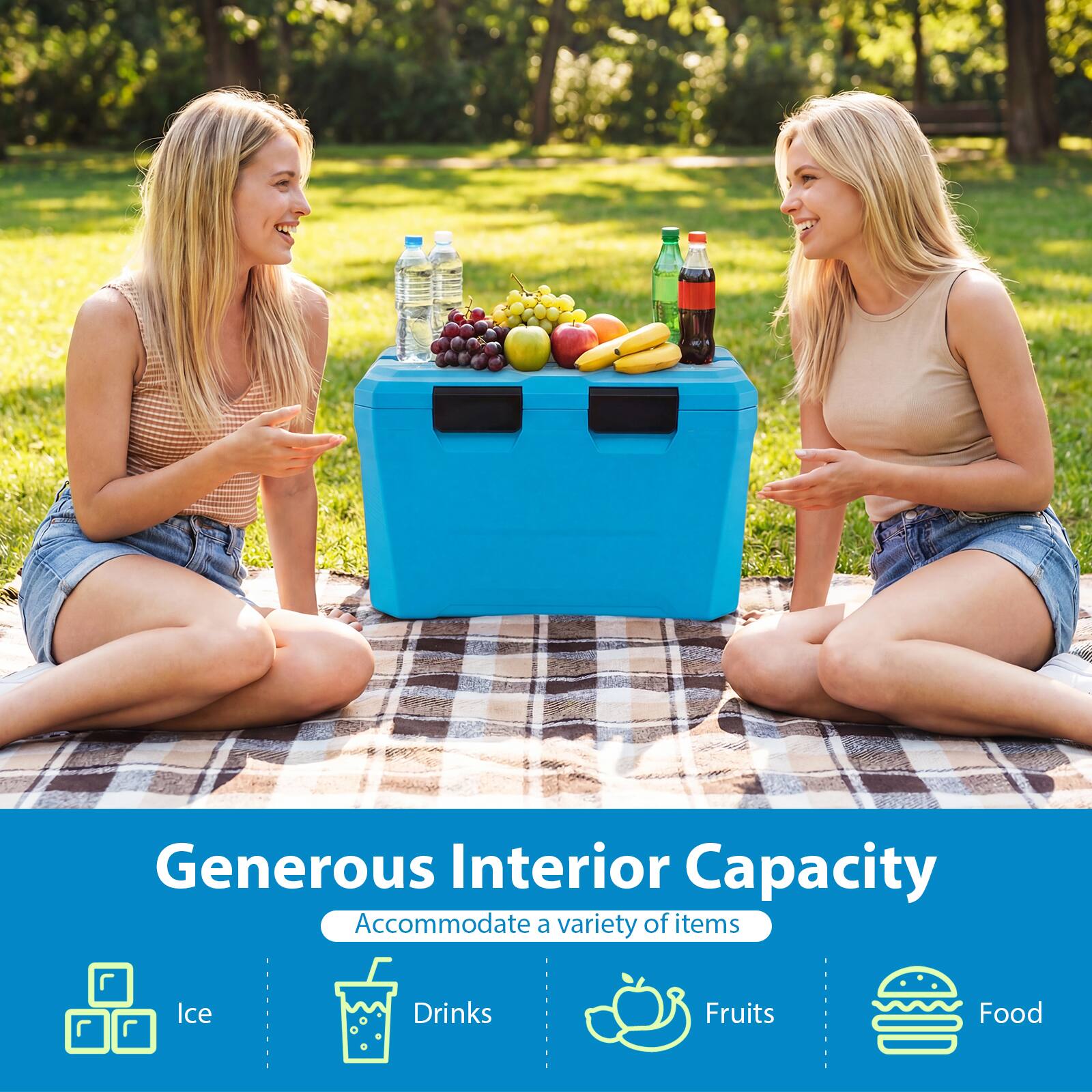 Generous Interior Capacity  
Accommodate a variety of items  
Ice Drinks Fruits Food