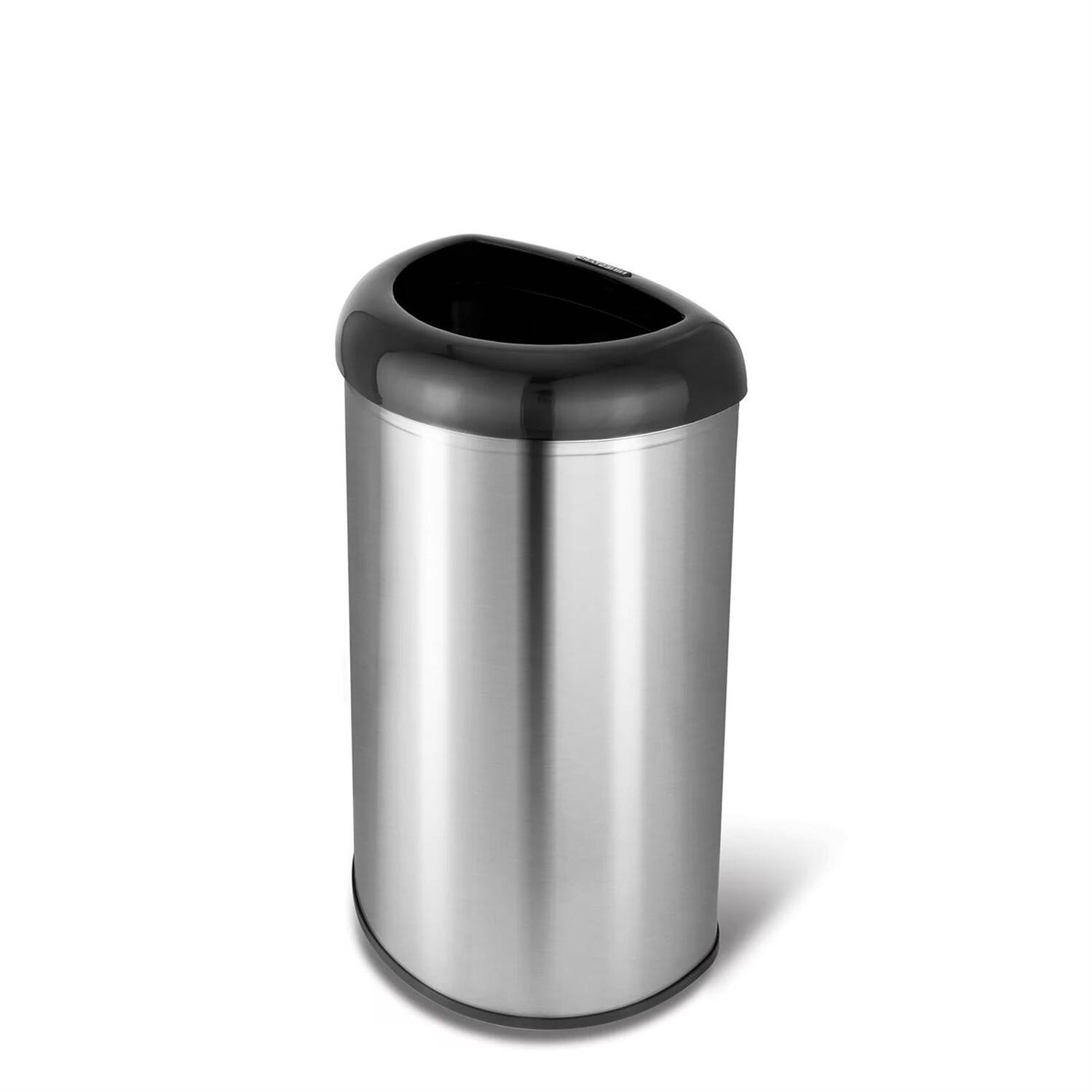 Angle. Hivvago - Stainless Steel Black Open Top 13-Gallon Kitchen Trash Can with No Lid - Silver, Black.