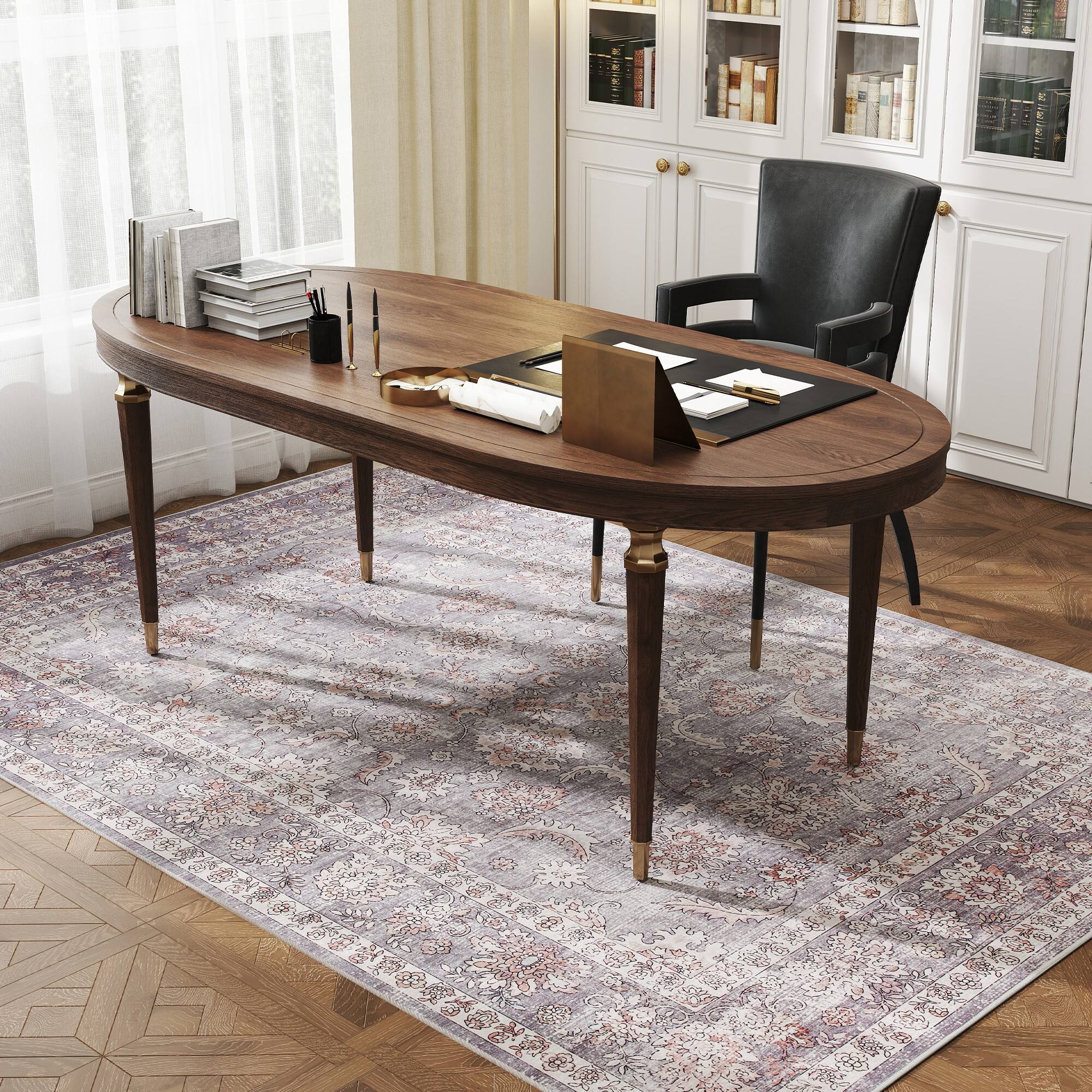 Alt View 8. Homcom - Area Rug 5x7, Machine Washable Non-Slip Traditional Flower Print Floor Cover - Grey.