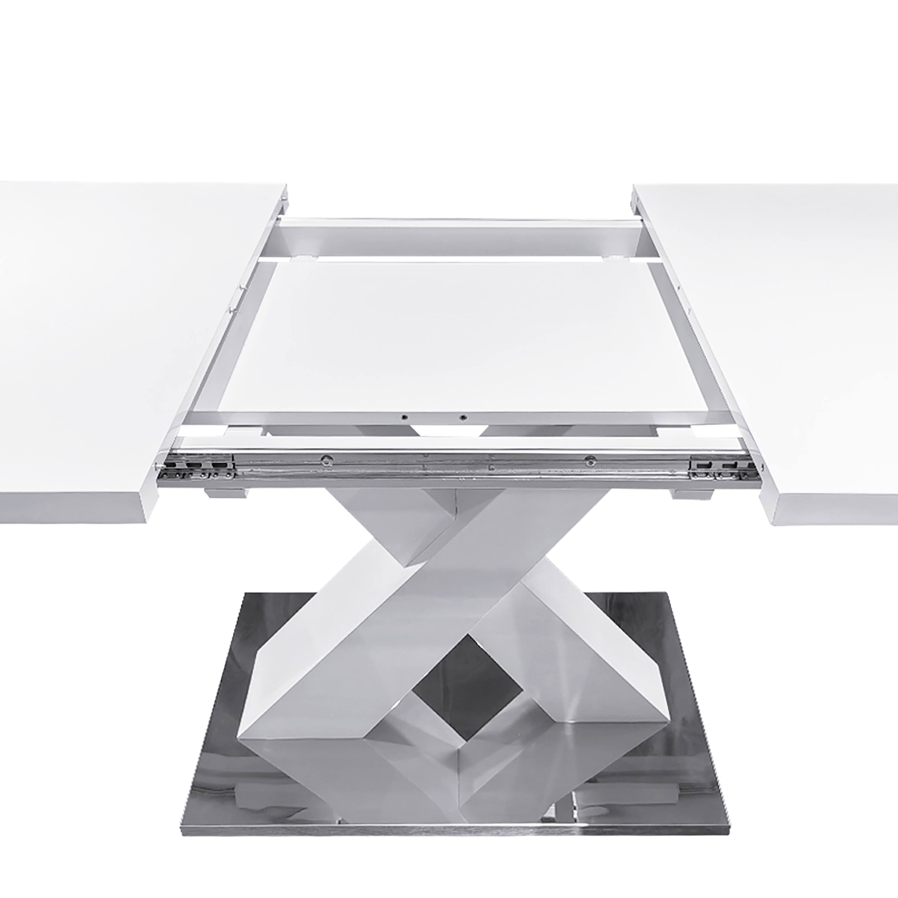 Alt View 6. Tiramisubest - Modern Square Dining Table, Stretchable, White Table Top + MDF X-Shape Table Leg with Metal Base - White.