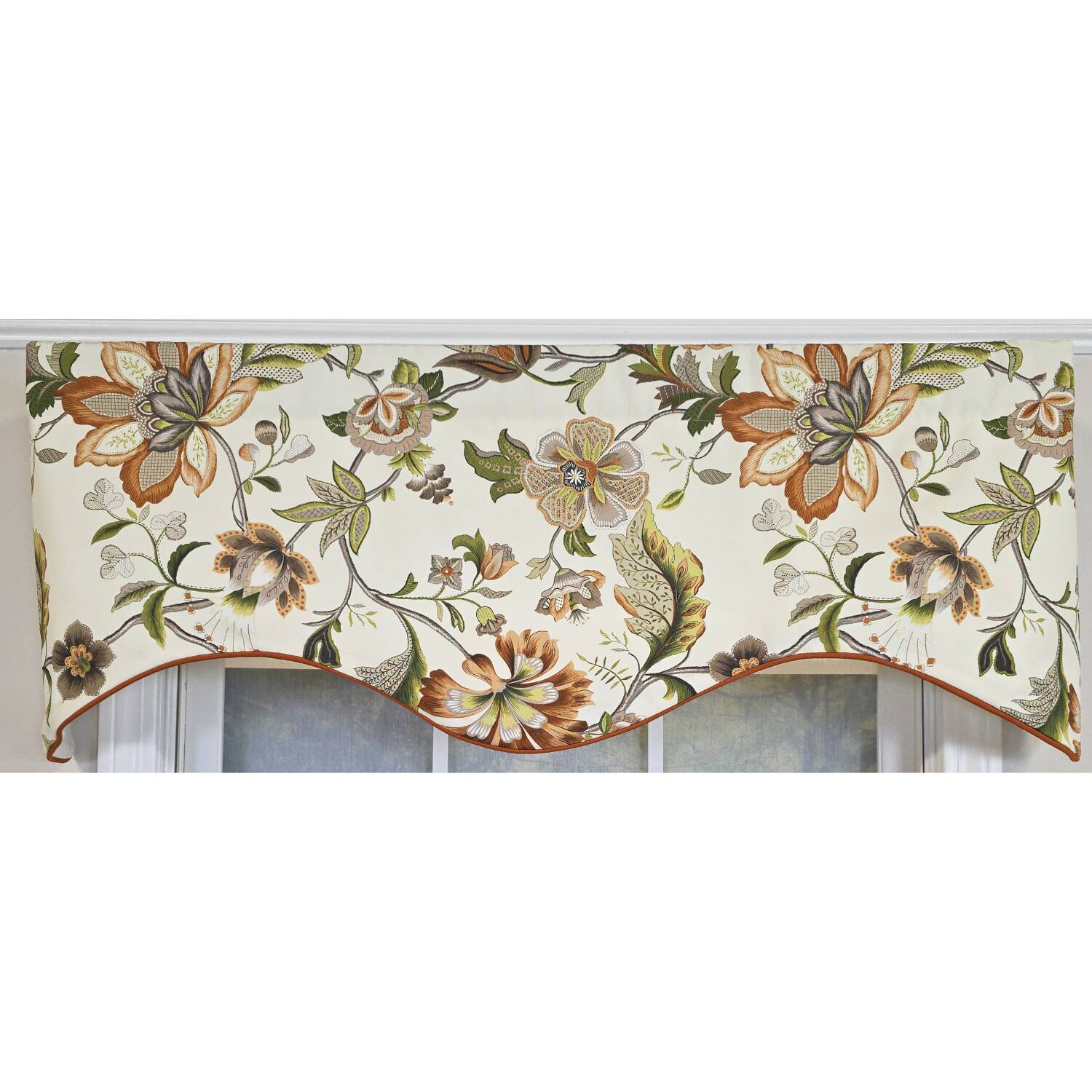 Left. RLF Home - RLF Home 100% Cotton Zanzibar Cornice With Poly/Cotton lining Rod Pocket Valance 50" x 17" Orange - Orange.
