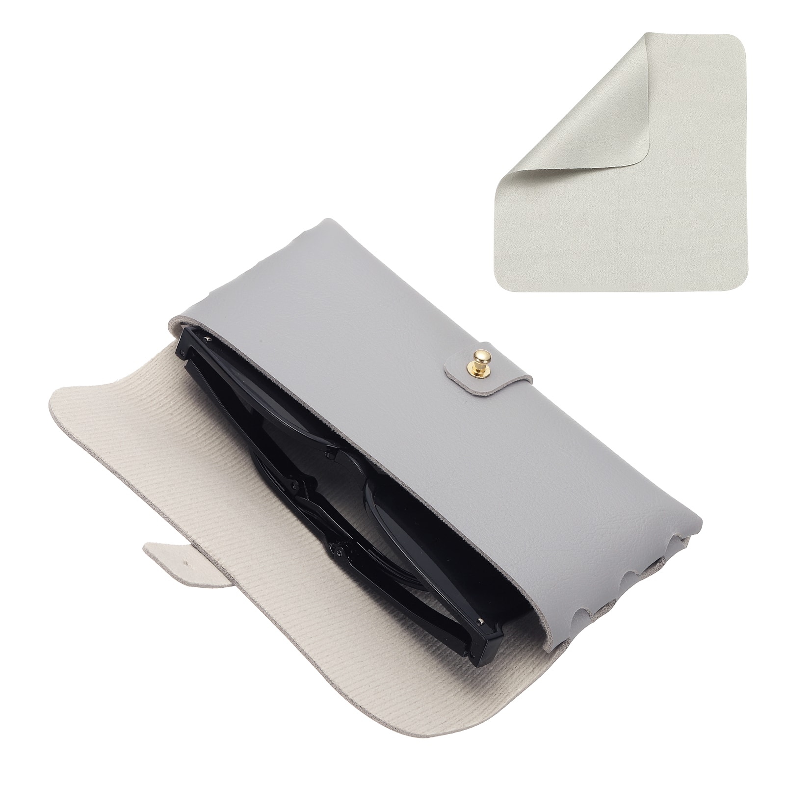 "Unique Bargains - Leather Eyeglass Case 6.6x1.1x3"" Portable Pouch with Strap & Cleaning Cloth - Gray" price history on PriceWatchPro