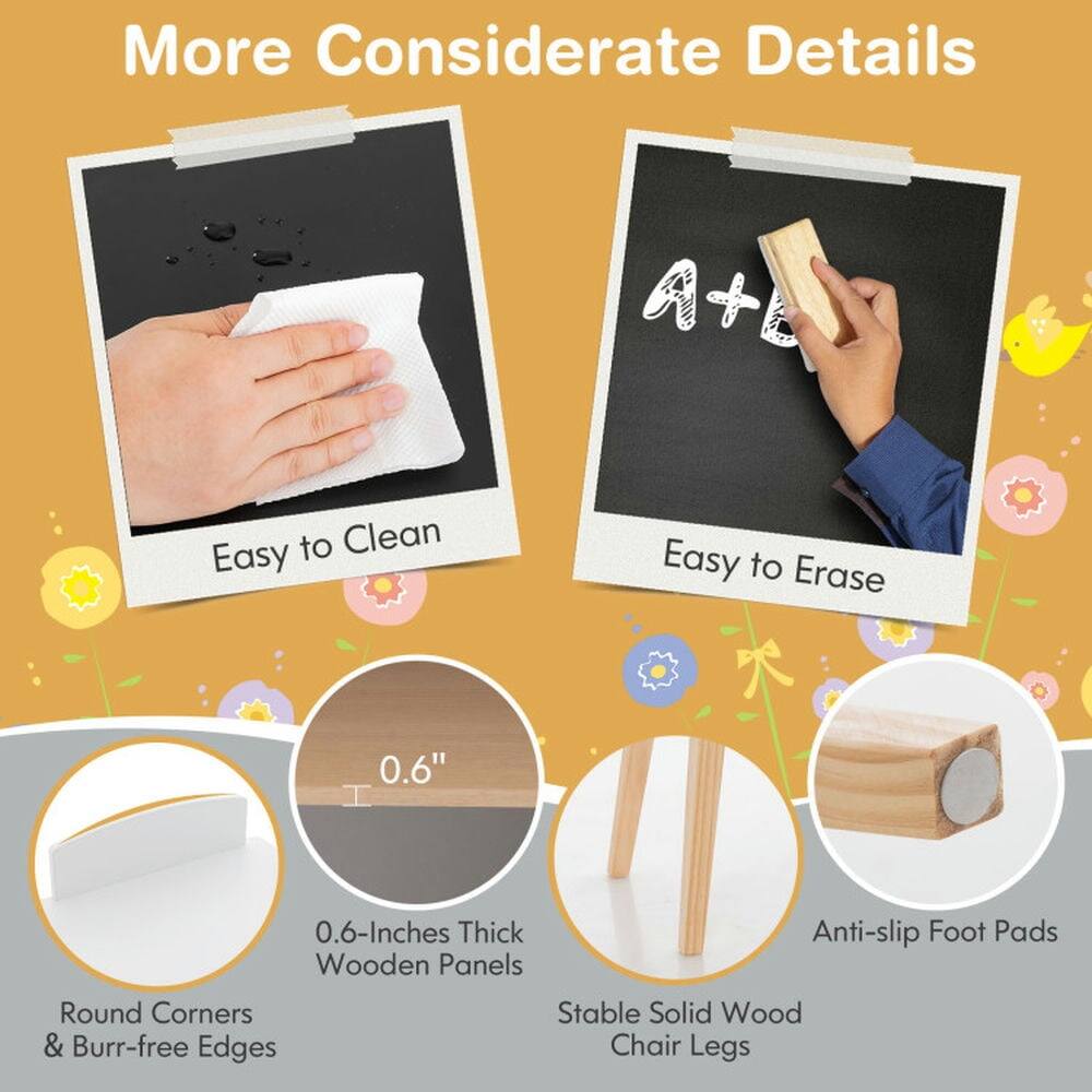 More Considerate Details

- Easy to Clean
- Easy to Erase

0.6" 0.6-Inches Thick Wooden Panels

- Round Corners & Burr-free Edges
- Anti-slip Foot Pads
- Stable Solid Wood Chair Legs
