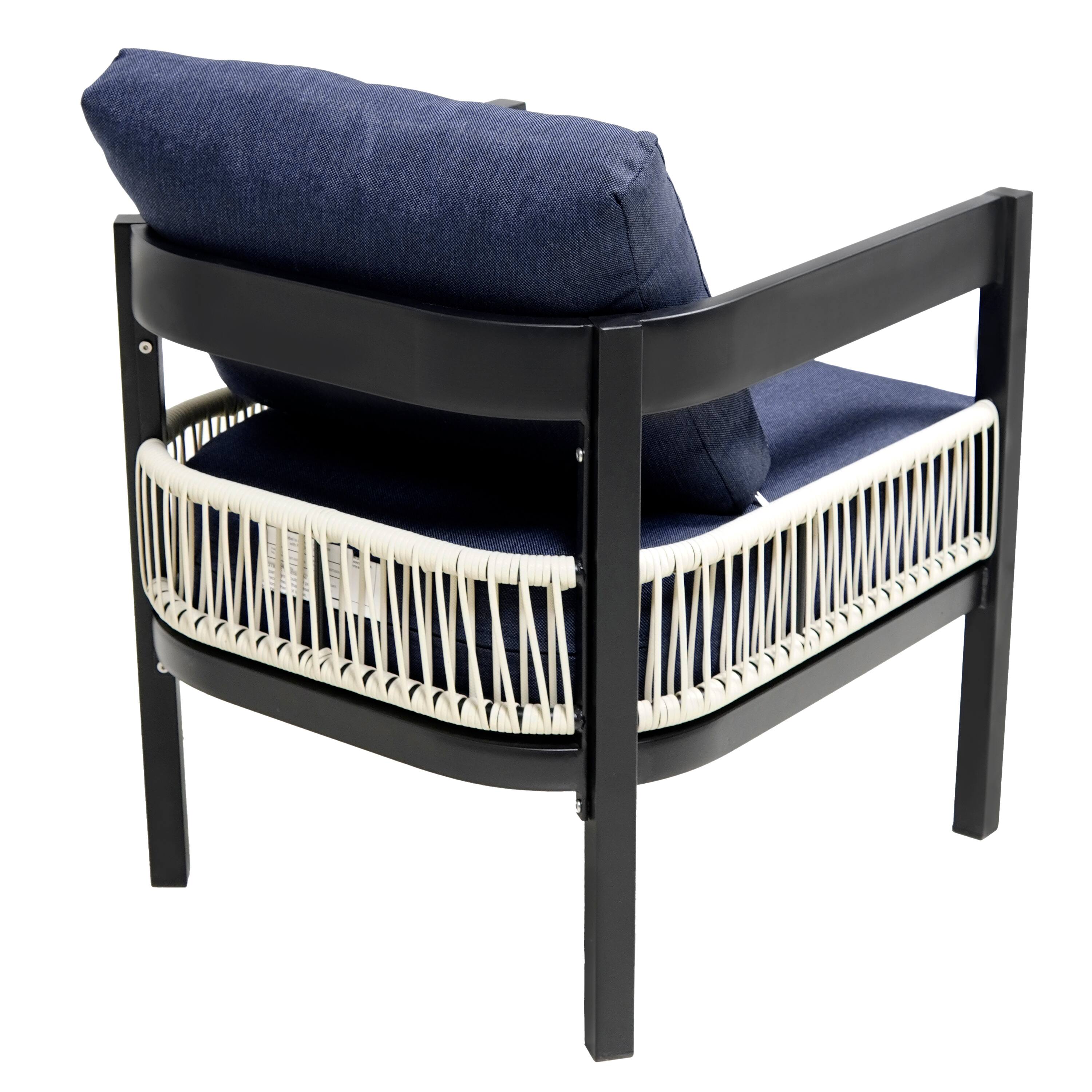 Alt View 6. Mondawe - Outdoor Iron Sofa Set with A table, Rattan Decoration - Dark Blue.