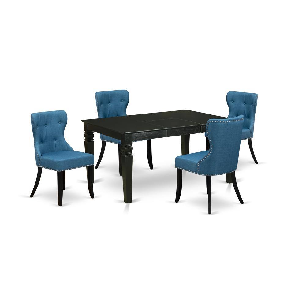 Left. East West Furniture - East-West Furniture WESI5-BLK-21 - A dining set of 4 great dining chairs using Linen Fabric Mineral Blue color and a - Black.