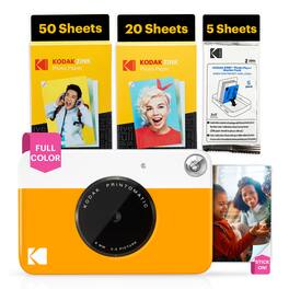 Kodak - Printomatic 5MP Instant Print Camera & Zink Photo Paper (75 Sheets) Bundle - Yellow