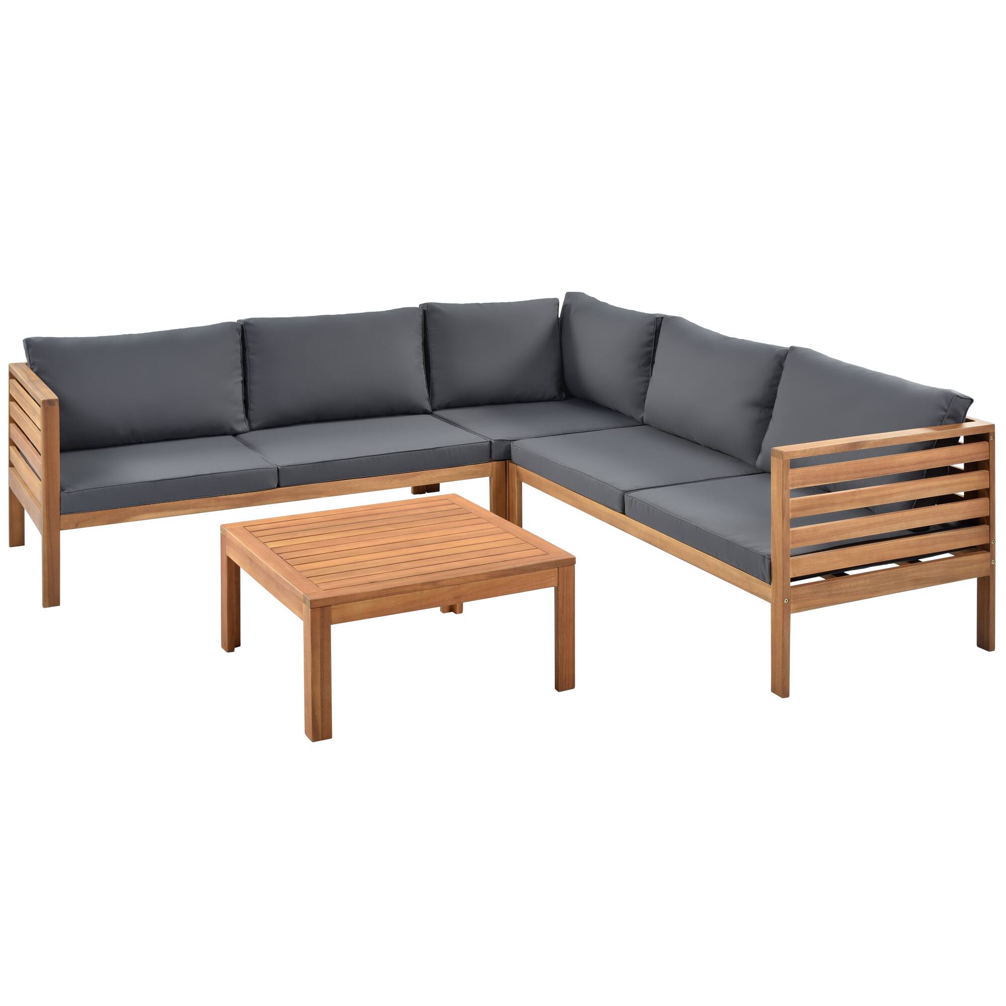 Left. Whisen - Acacia Wood Outdoor Sofa Set with Coffee Table, Modular Patio Seating for Garden, Balcony, Gazebo - Gray.