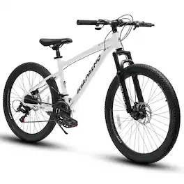 Anysun - 26" All-Terrain Mountain Bike - 21 Speeds, Disc Brakes & Carbon Steel Frame for Men/Women, Perfect for Trail & Touring - White