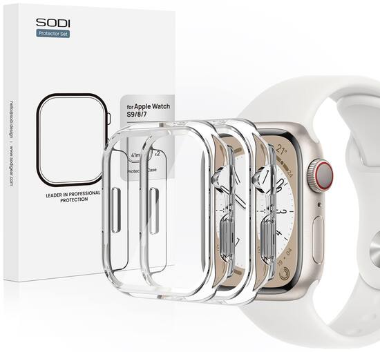 Sodi 2 Pack Hard PC Case with 9H Hardness Tempered Glass Screen Protector Compatible with Apple Watch Series 9 8 7 41mm Clear 1194388 Best Buy