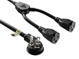Cable Leader - Heavy-Duty Extension Cord Splitter, Low-Profile Angled NEMA 5-15P to 2x 5-15R, 14 AWG 15A 125V for PC, TV, Monitor - Black
