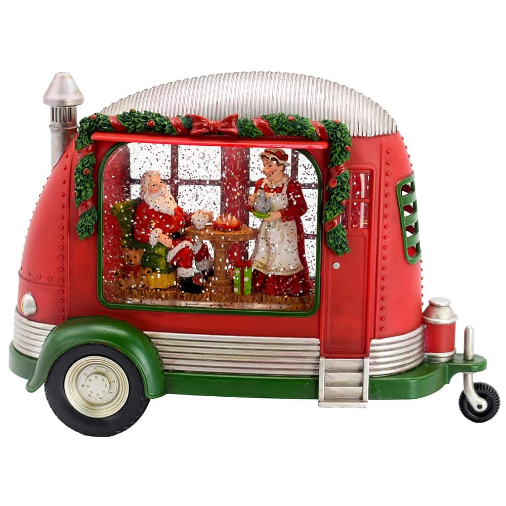 Dexmalle - Dexmalle-Christmas Lighted Camper Water Spinning Car With Snowman & Tree - Red