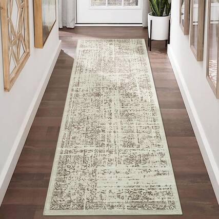 Front. Acekool - Runner Rug 2x6 Vintage Distressed Floral Hallway Carpet Machine Washable - Blue.