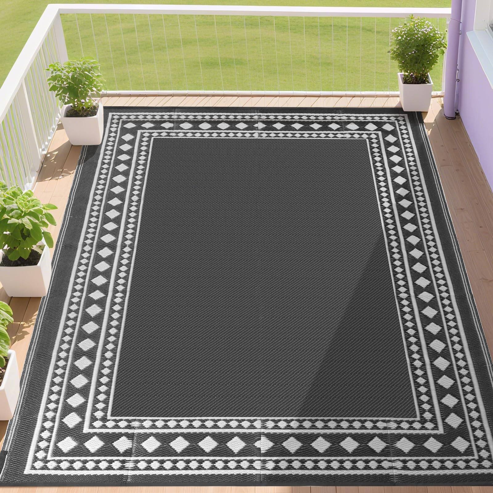 Front. Reds Spade - Outdoor Rug Waterproof For Patio Clearance Large Plastic Straw Mat Camping Porch Rv Reversible Light Coffee... - 2 Frame-grey&white-8' x 10' (Rectangular).