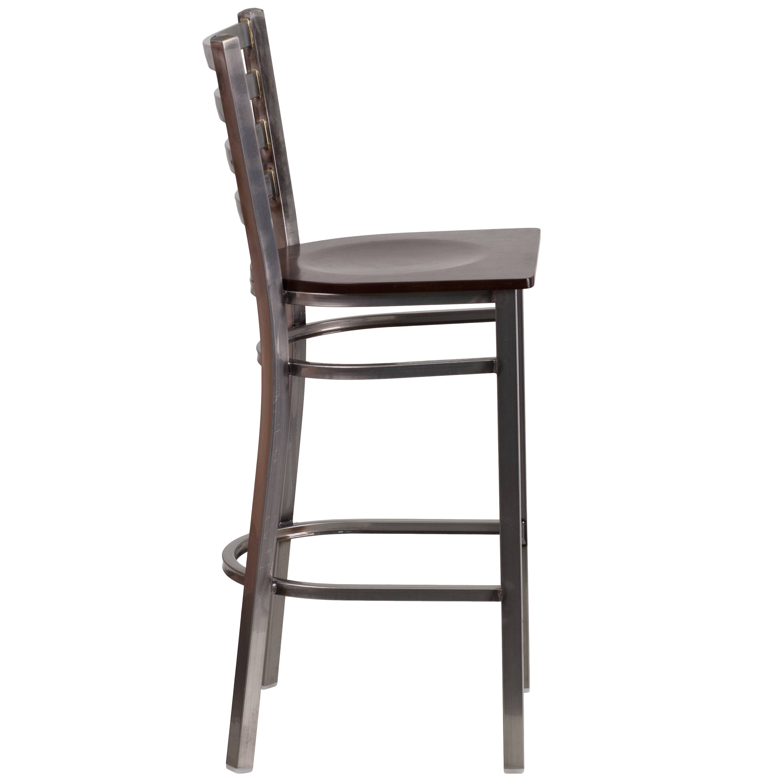 Alt View 6. Emma + Oliver - Clear Coated Ladder Back Metal Restaurant Dining Barstool - Walnut Wood Seat/Clear Coated Metal Frame.