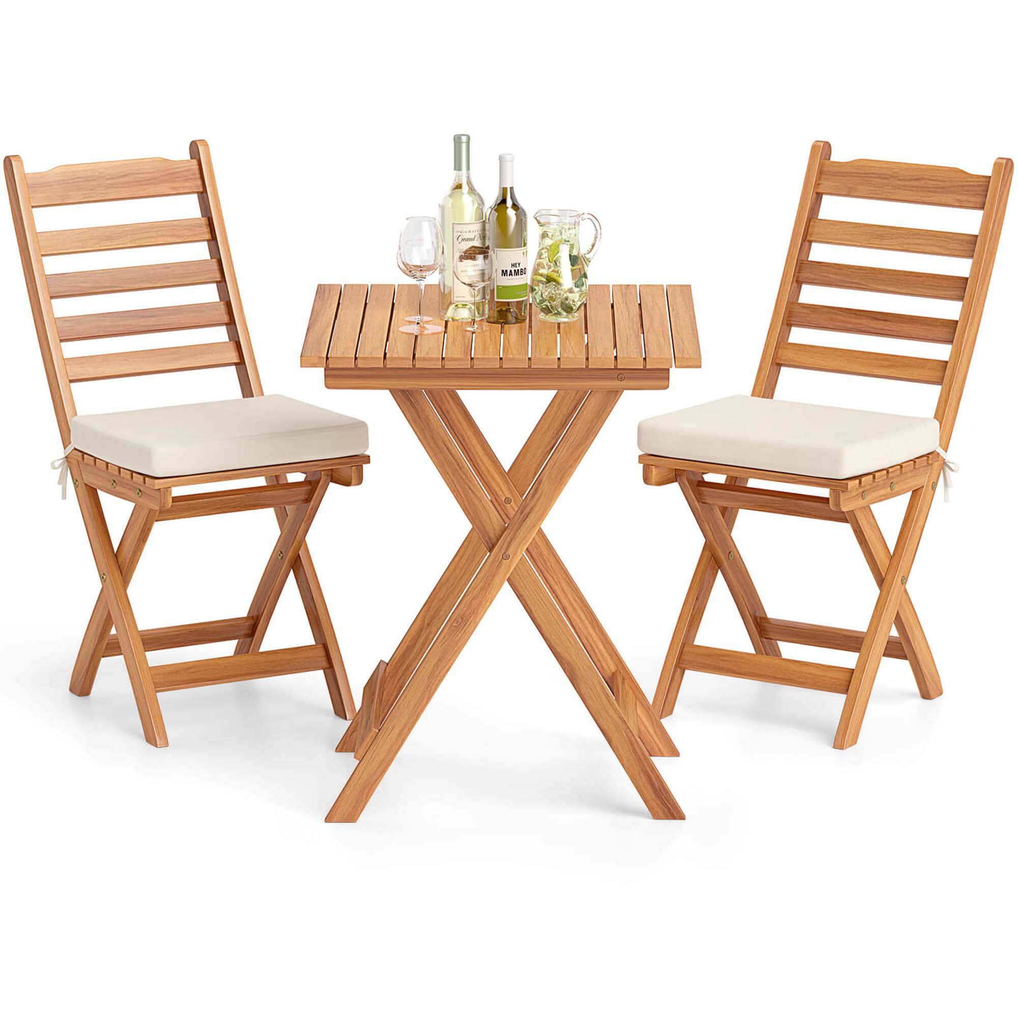 Alt View 9. Costway - 3-Piece Folding Bistro Set with Removable Seat Cushions Outdoor Table and Chairs - Natural,Off-White.