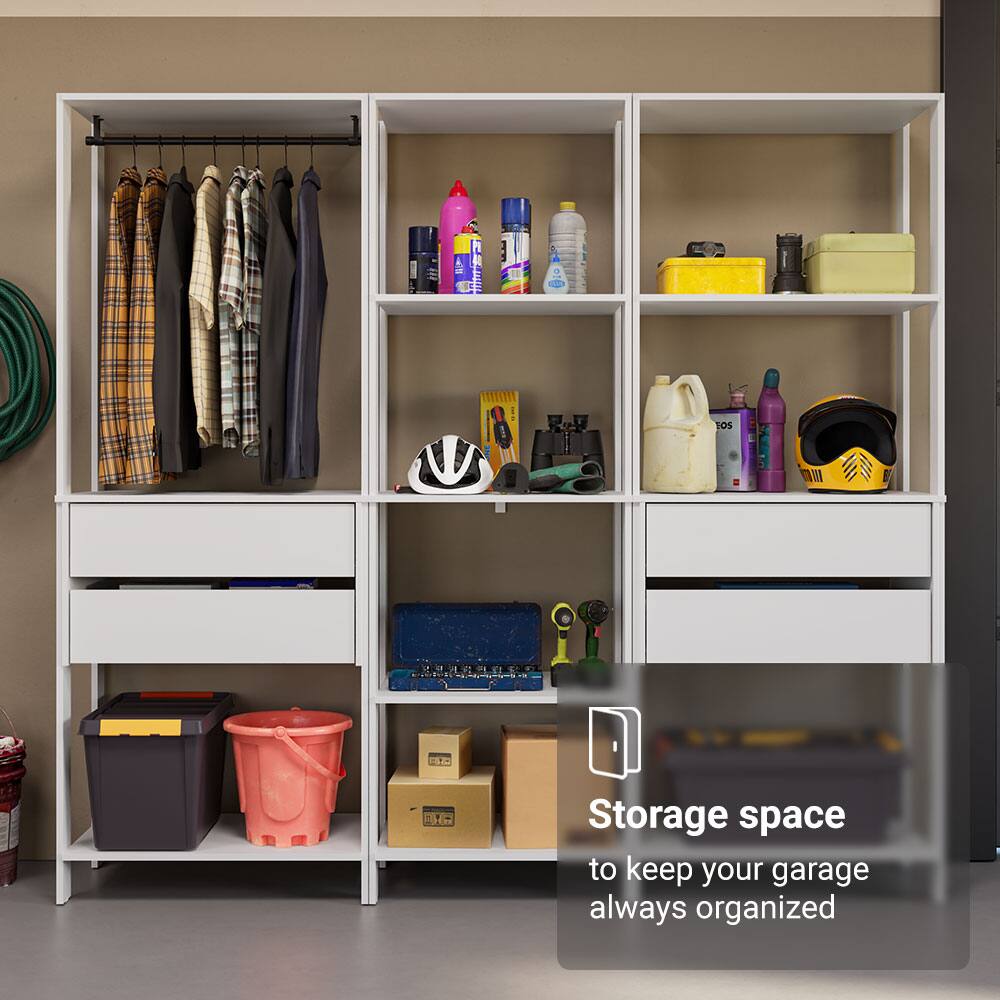 Madesa Garage Storage Rack with 4 Drawers, Open Shelves and Hanging ...