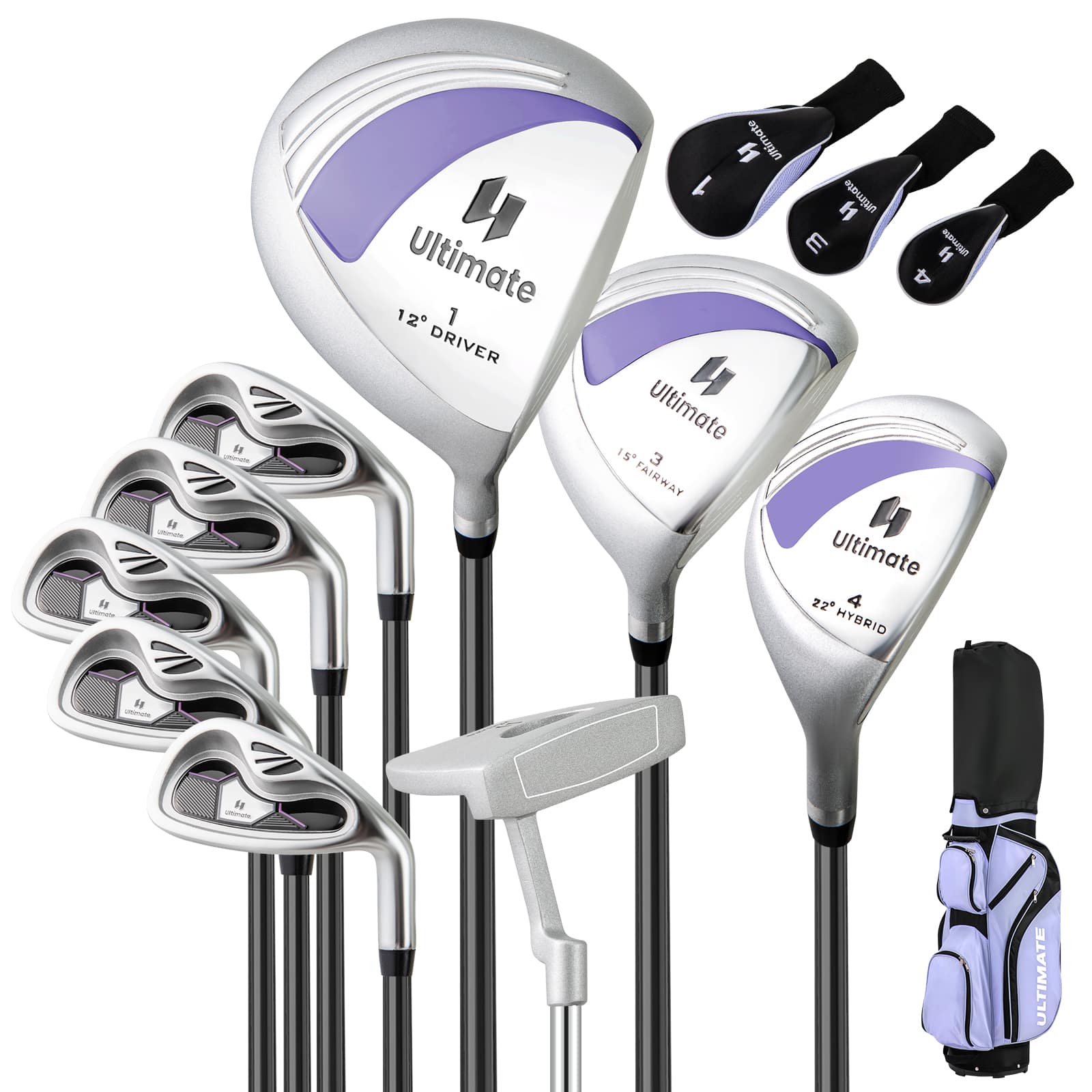 Costway - Ladies Womens Complete Golf Clubs Set 10 Pieces Includes Alloy Driver - Purple