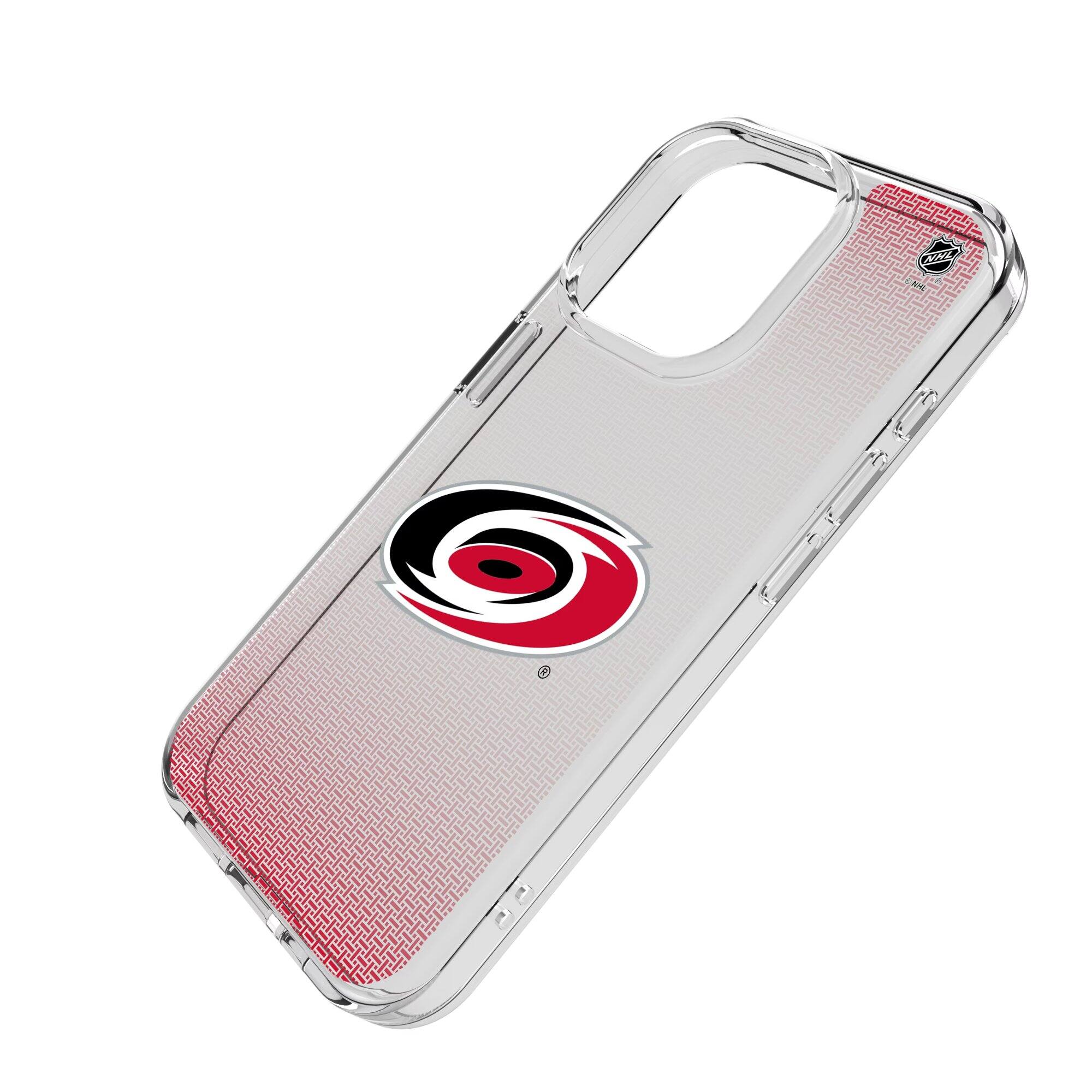 Alt View 1. Keyscaper - Carolina Hurricanes Linen Logo iPhone Clear Case - 15 - Multicolor.