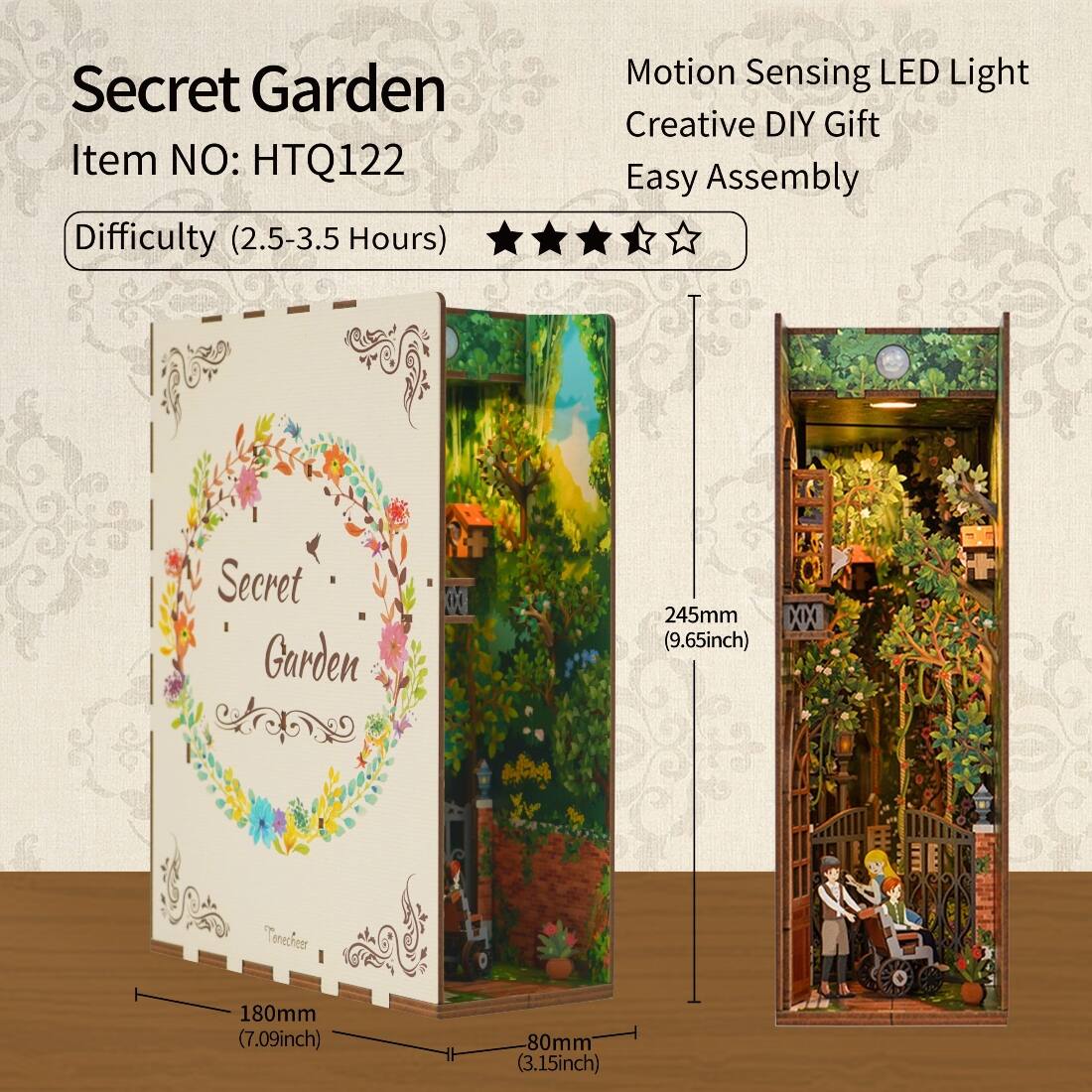 Angle. 3D Puzzle - DIY 3D Book Nook Kit Secret Garden 80pcs.