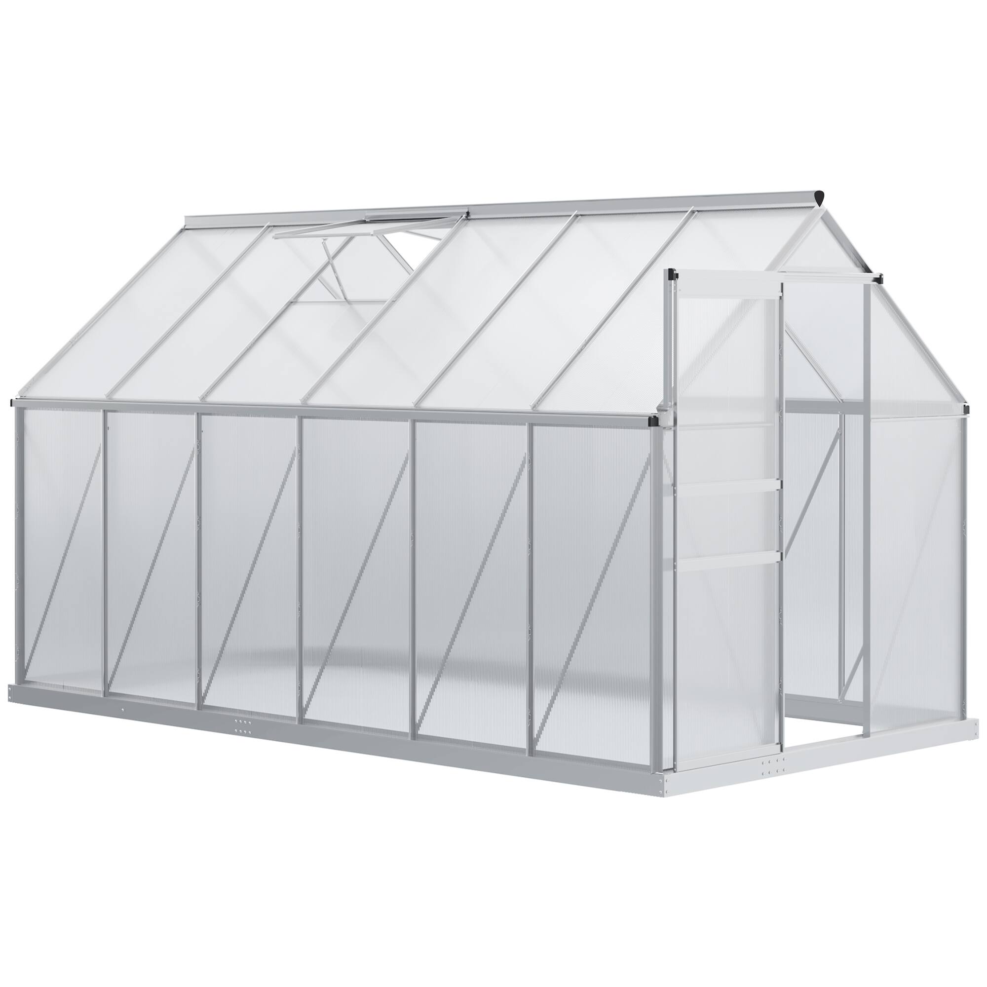Outsunny - 6' x 12' x 6.5' Polycarbonate Greenhouse with Aluminum Frame, Walk-in Heavy Duty Greenhouse Kit