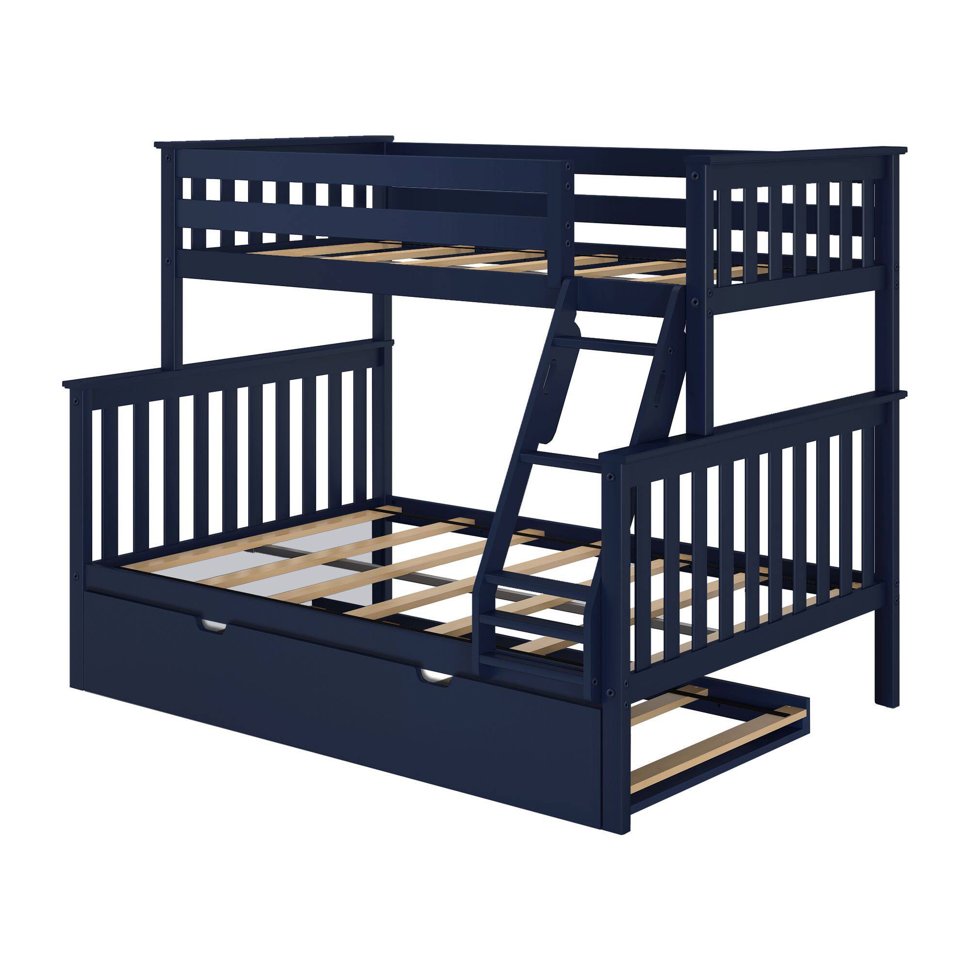 Alt View 2. Plank+Beam - Classic Twin over Full Bunk Bed Bed + Trundle, Blue - Blue.