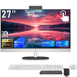 HP - 27" FHD Touch All-in-One,Ryzen AI 7 350,64GB DDR5,2TB SSD+1TB Dock Station,AMD Radeon 680M,WiFi 6,Win 11 Pro - White