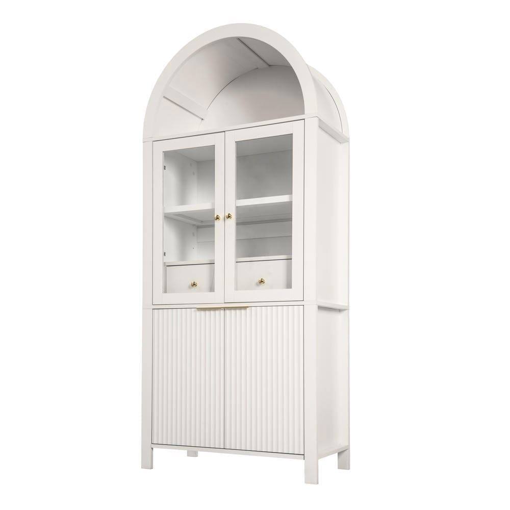 Alt View 4. Kadyn - 71" Fluted Arched Pantry with Adjustable Shelves and Glass Front - White - White.