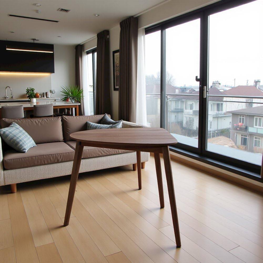 Left. Starlight Canyon Home - Brown Modern Dining Table – Small Round Mid Century Corner Kitchen Table - Brown.