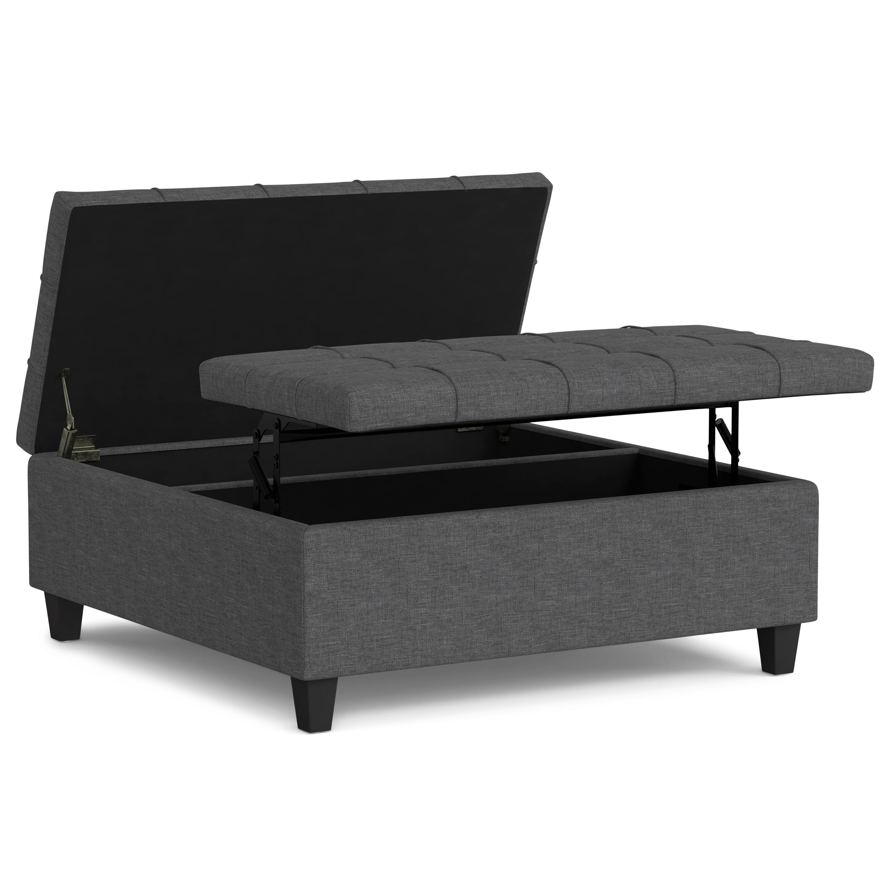 Alt View 11. Simpli Home - Harrison Large Square Coffee Table Storage Ottoman - Slate Grey.