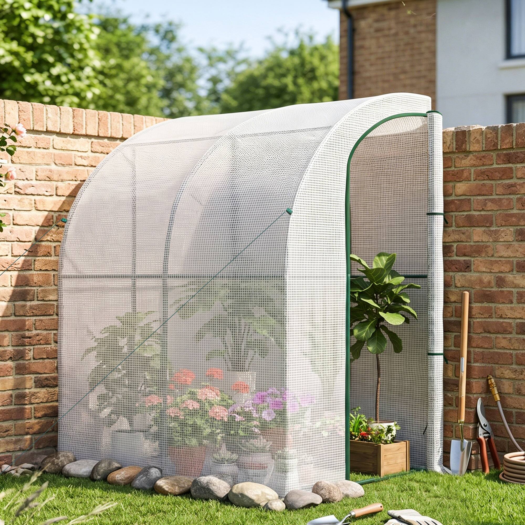 Alt View 8. Outsunny - x 4' x 7' Outdoor Lean to Greenhouse, Walk-In Green House Plant Nursery with Roll-up Window.
