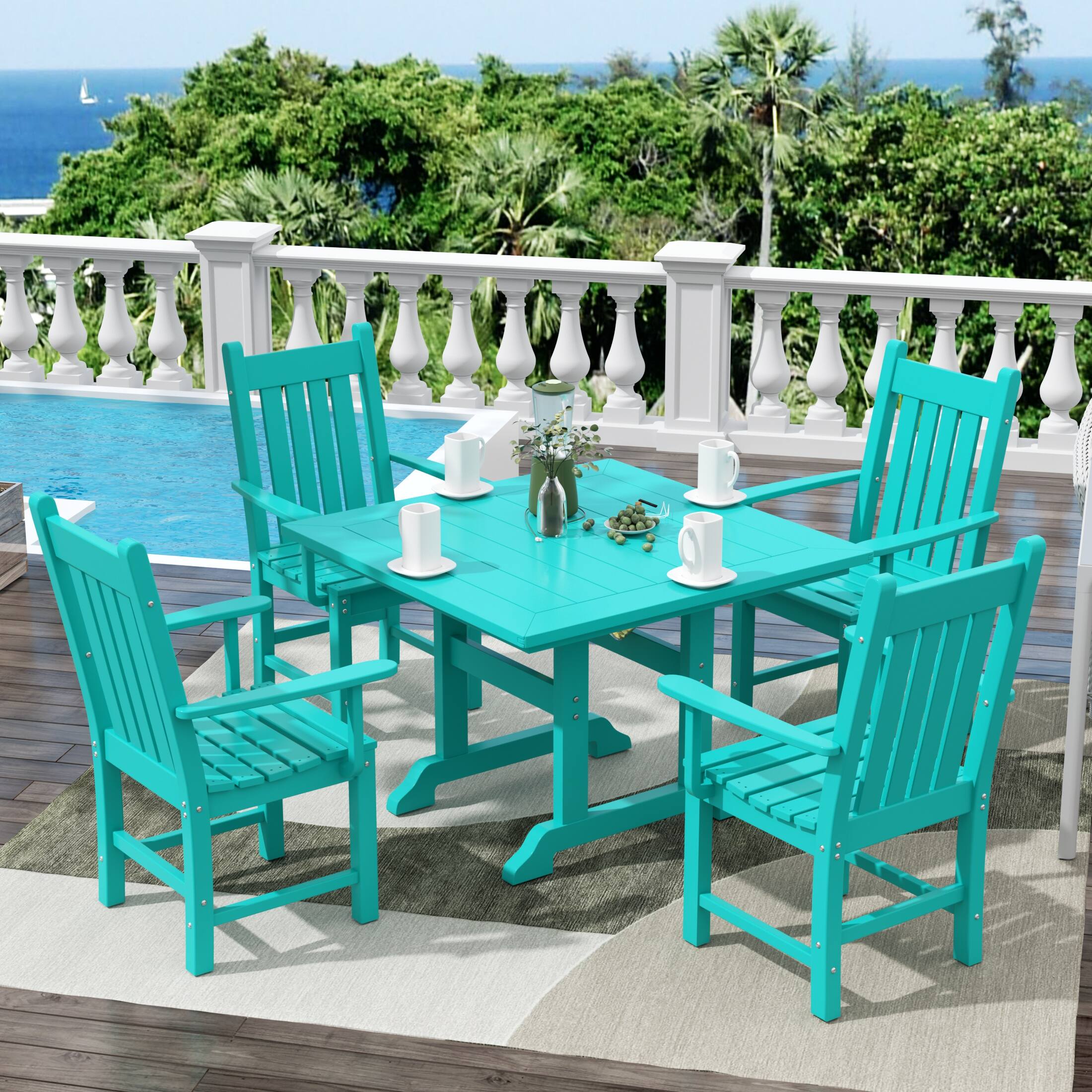 Angle. WestinTrends - WestinTrends Malibu 5 Piece Outdoor Patio Dining Set Outdoor Square Table and Armchair Set - Turquoise.