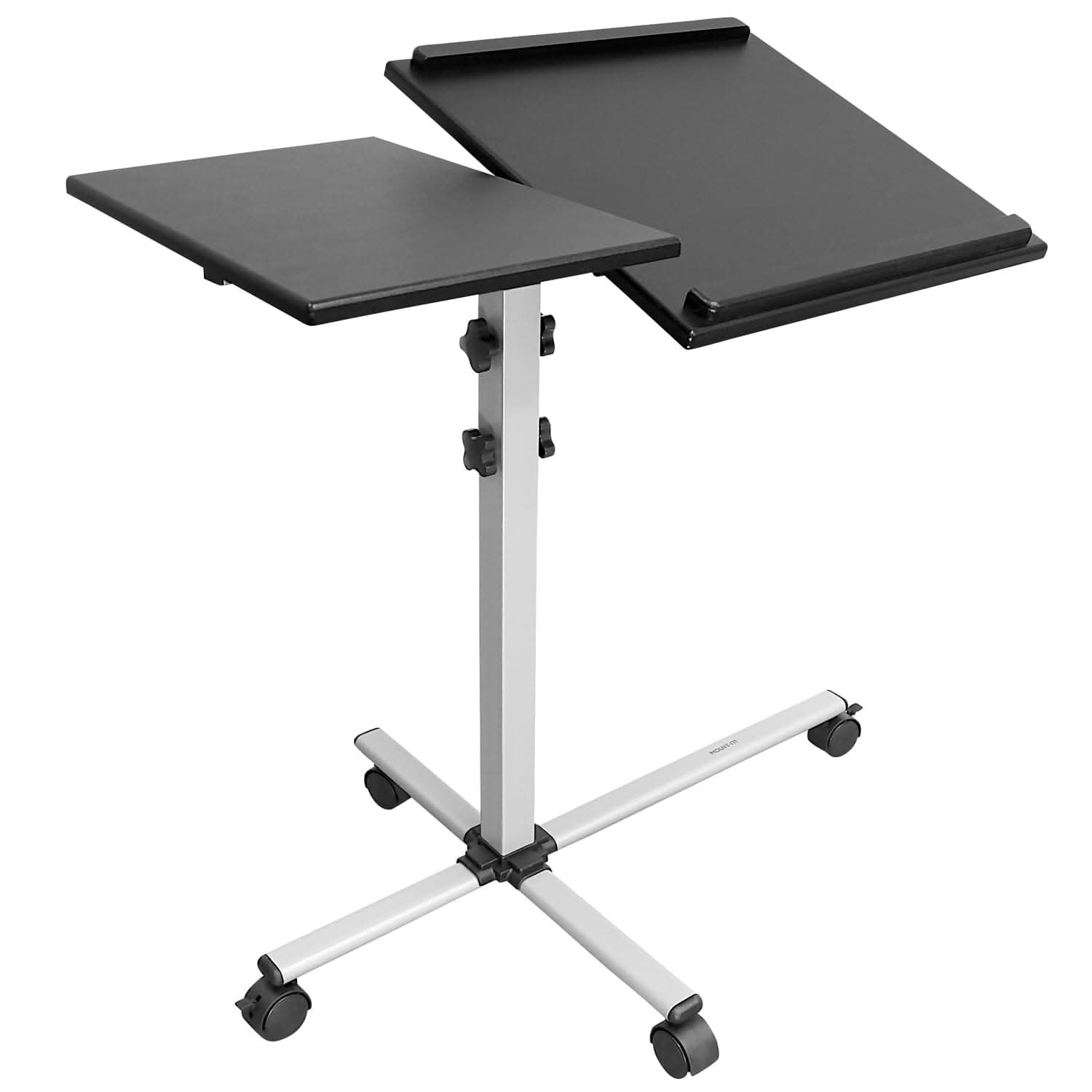Angle. Mount-It! - Rolling Laptop Tray and Projector Cart with Adjustable Shelves, Mobile Stand & Locking Casters - Silver.