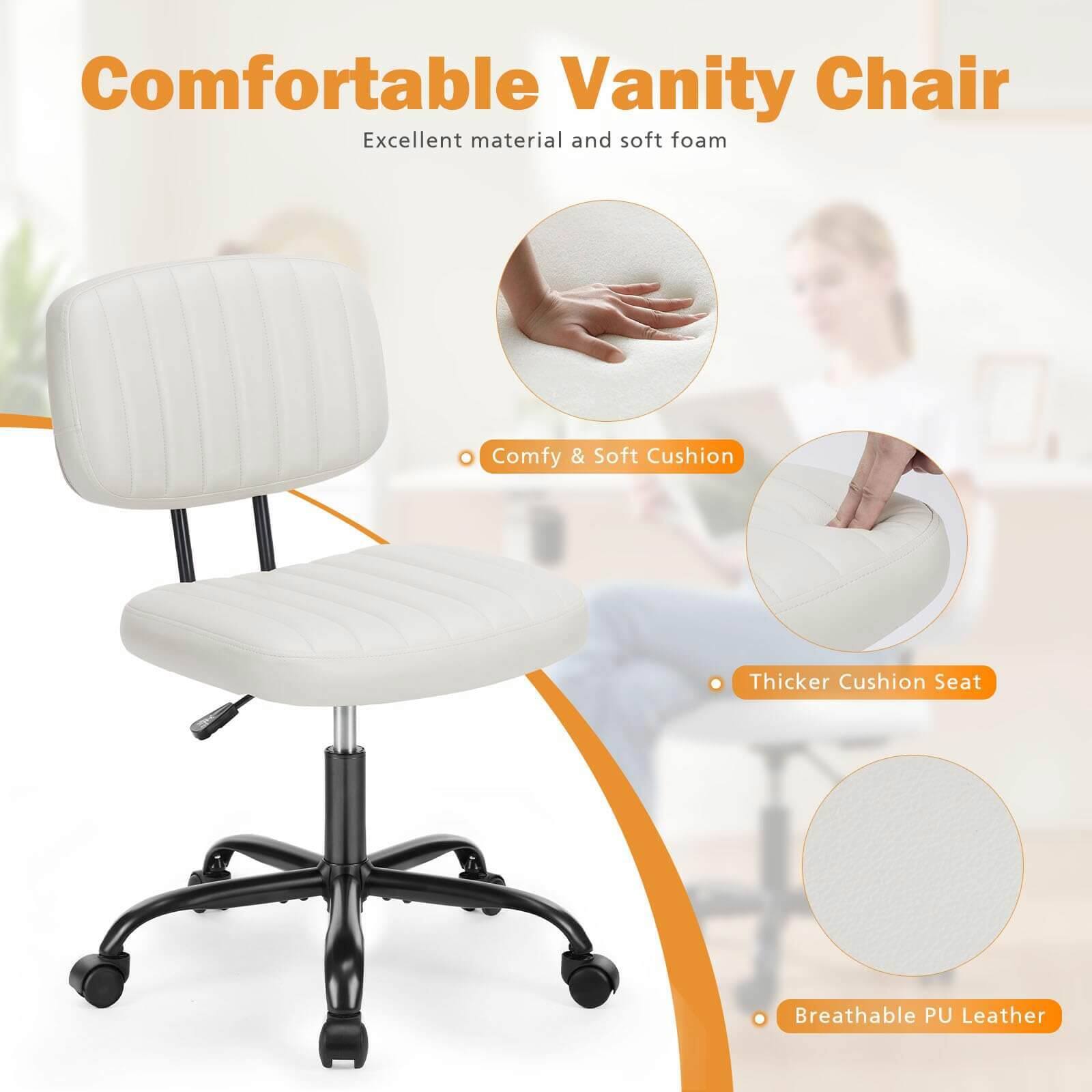 Comfortable Vanity Chair  
Excellent material and soft foam  

- Comfy & Soft Cushion  
- Thicker Cushion Seat  
- Breathable PU Leather