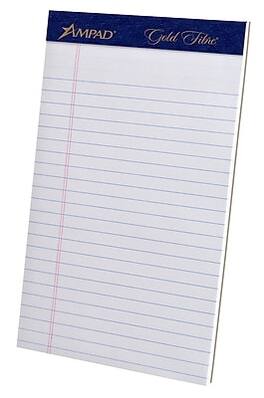 Ampad - Gold Fibre Notepads, 5" x 8", College Ruled, 50 Sheets/Pad, 4 Pads/Pack - White