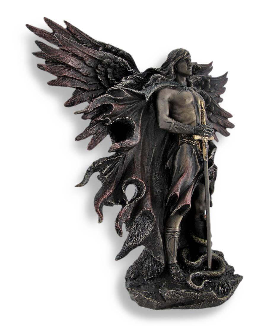 Alt View 2. Veronese Design - Bronzed Seraph Six-Winged Guardian Angel with Sword and Serpent - Bronze.